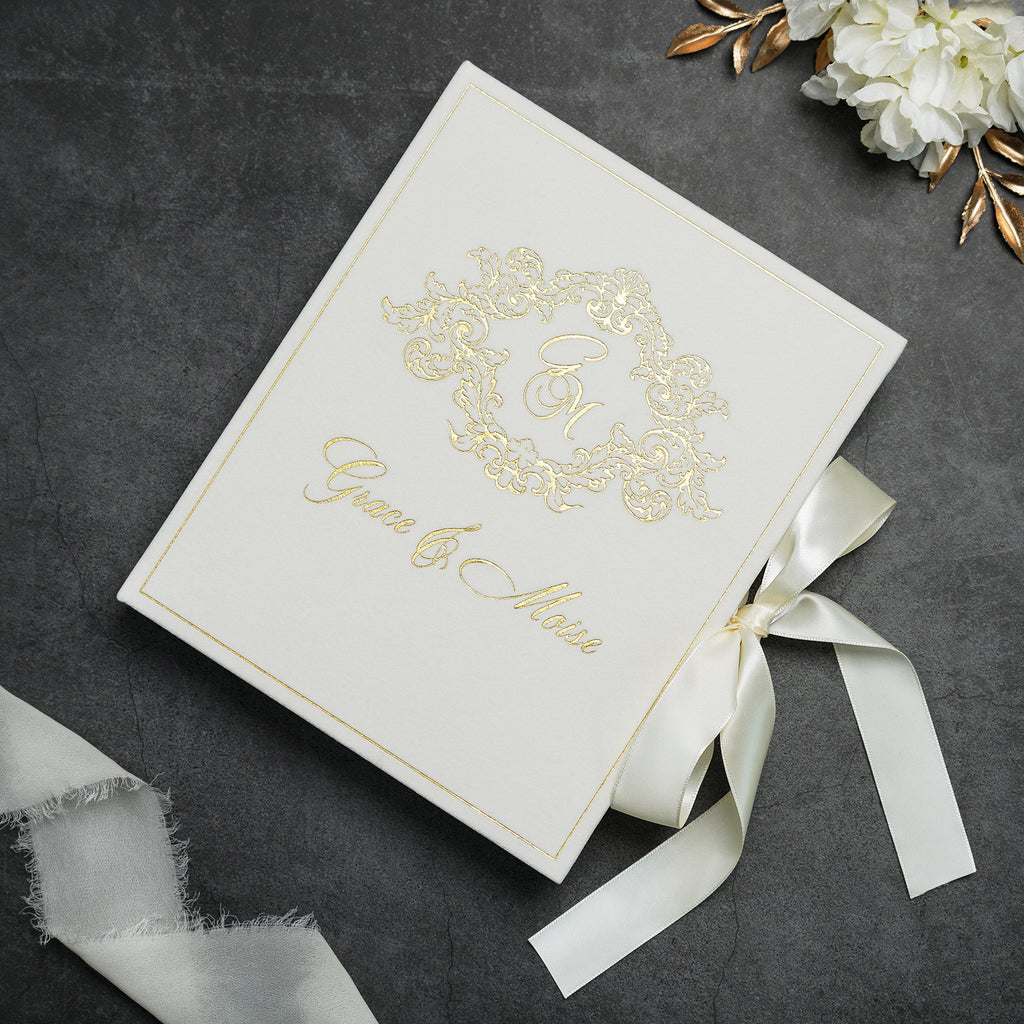 PONATIA Wedding Velvet Boxed Invitations Cards Full Set, Clear Acrylic Wedding Cards in Velvet Box
