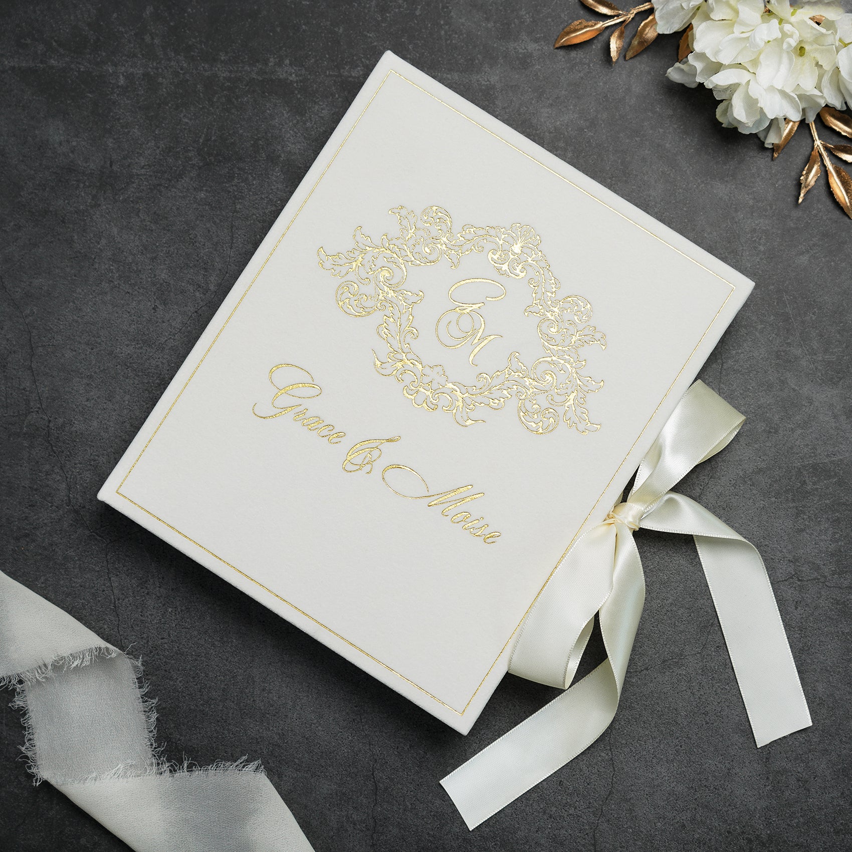 PONATIA Wedding Velvet Boxed Invitations Cards Full Set, Clear Acrylic Wedding Cards in Velvet Box