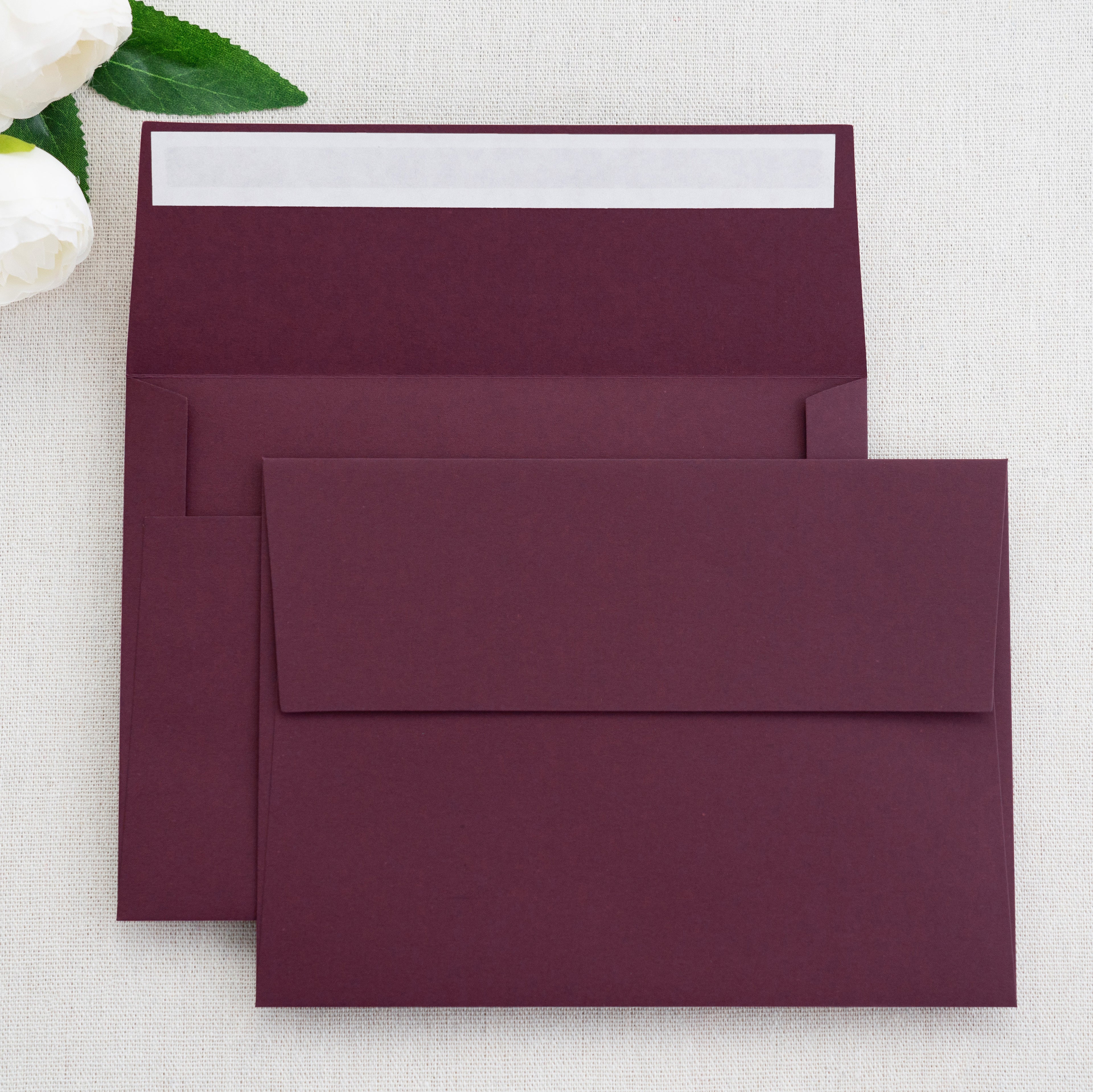 PONATIA 50 Pieces 5x7 Burgundy Envelopes, A7 Envelopes Self Seal for Weddings, Invitation Cards