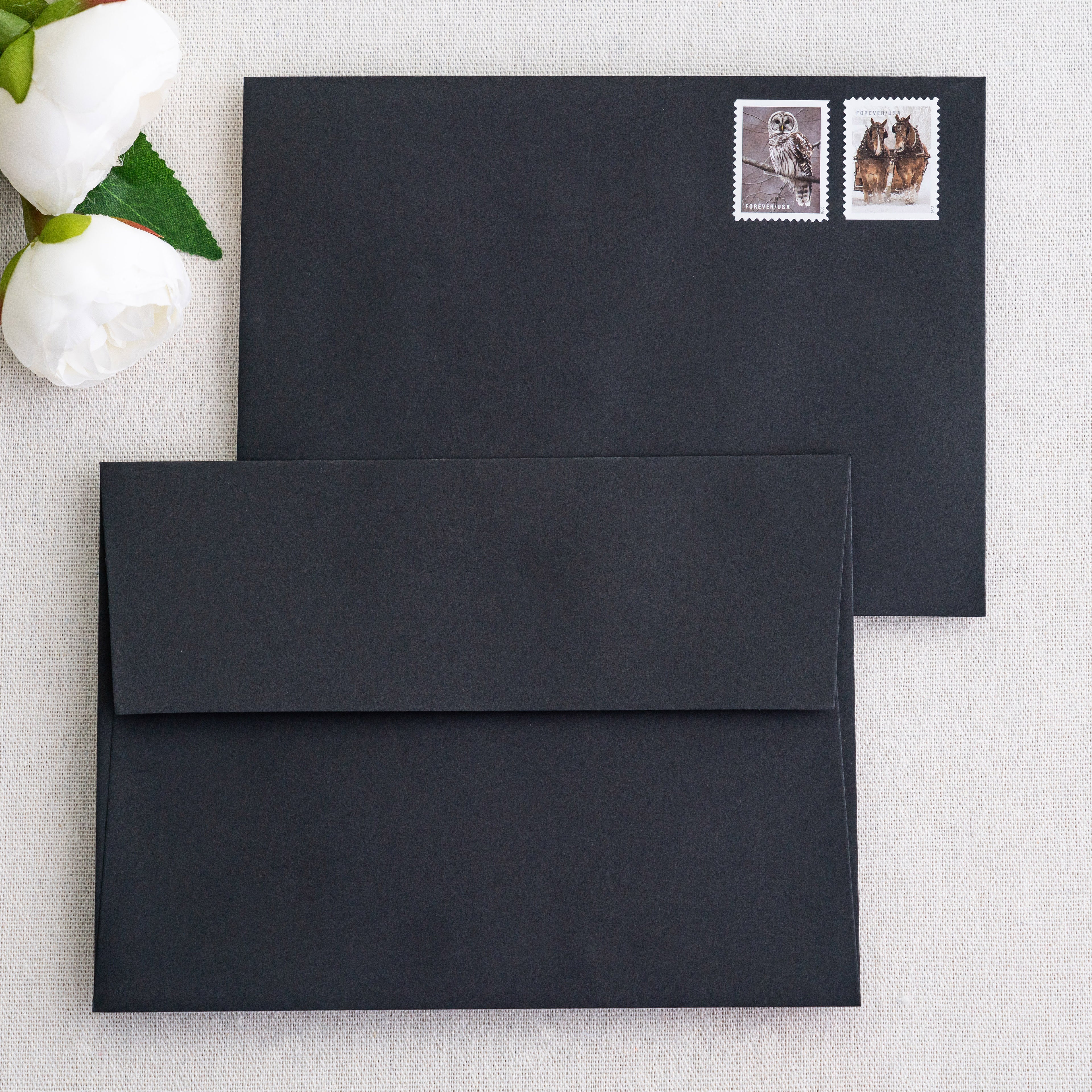 PONATIA 50 Pieces 5x7 Black Envelopes, A7 Envelopes Self Seal for Weddings, Invitation Cards