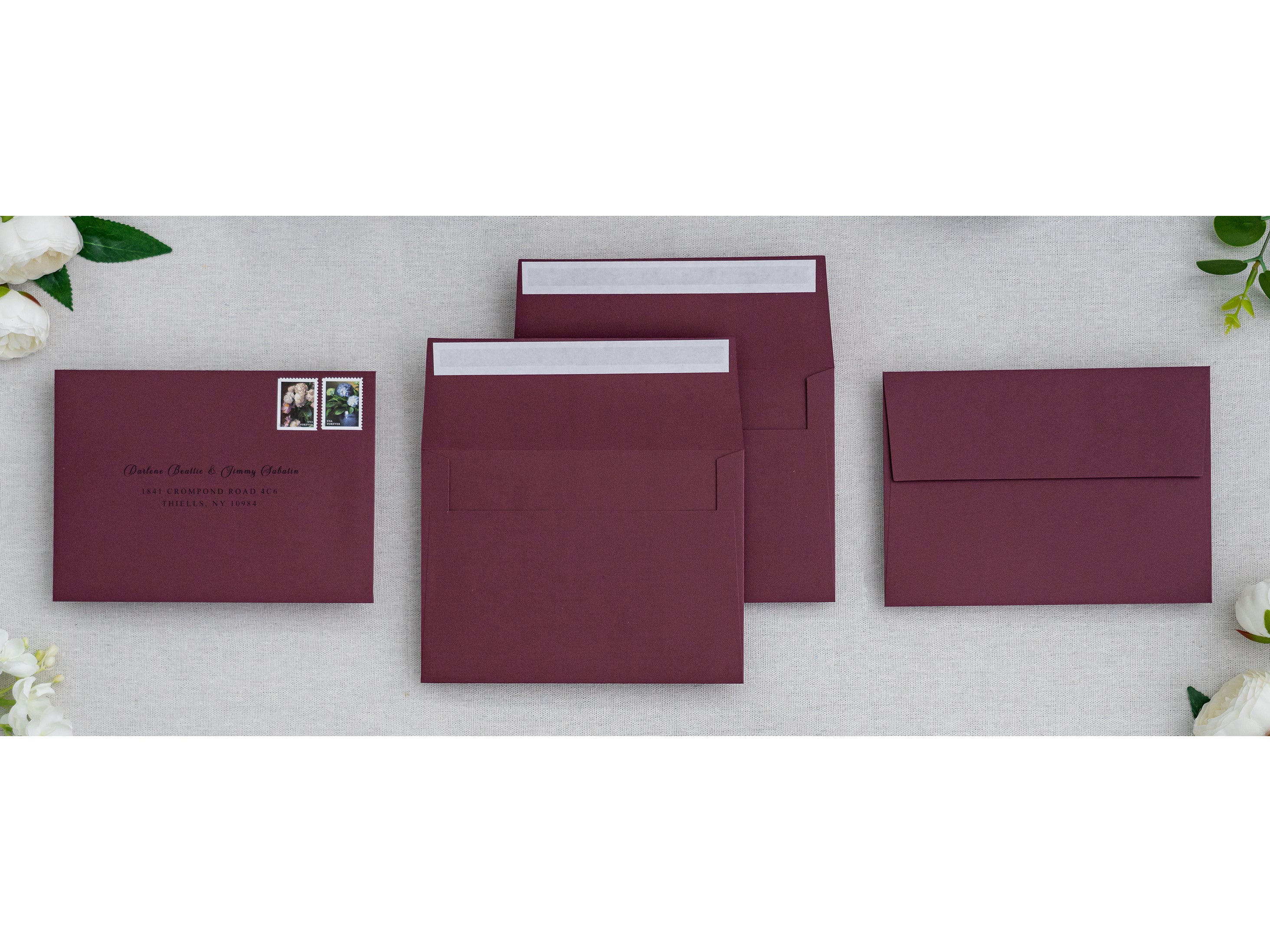 PONATIA 50 Pieces 5x7 Burgundy Envelopes, A7 Envelopes Self Seal for Weddings, Invitation Cards
