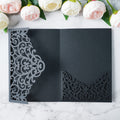 PONATIA  20PCS Black Laser Cut Wedding Invitations Pockets