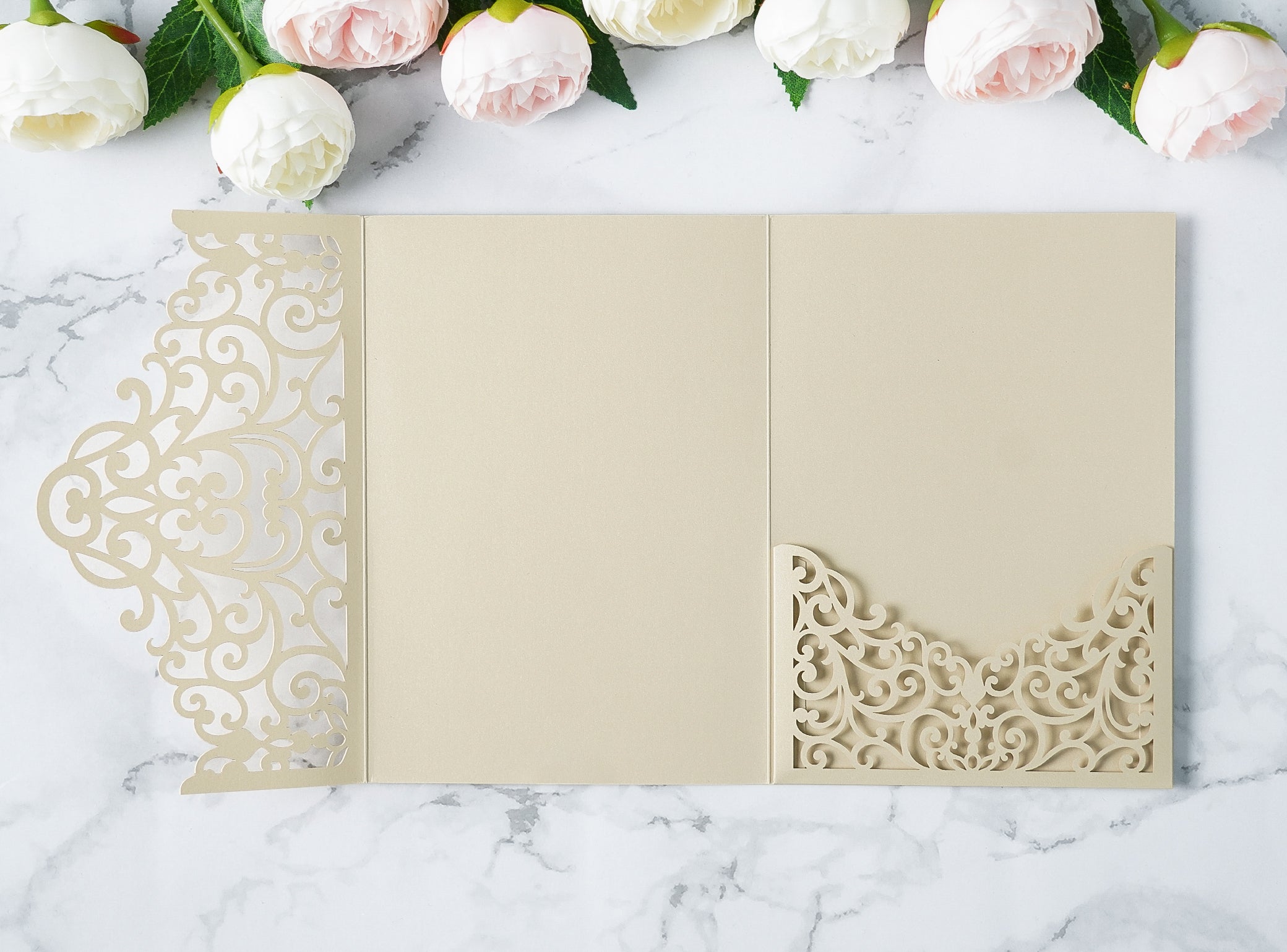 PONATIA  20PCS Beige Laser Cut Wedding Invitations Pockets