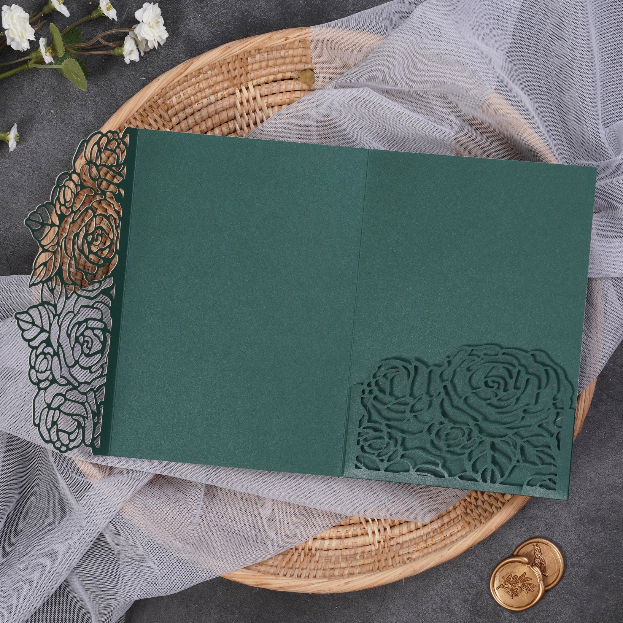 PONATIA Rose Design Tri-fold Laser Cut Pockets Collection PA-254