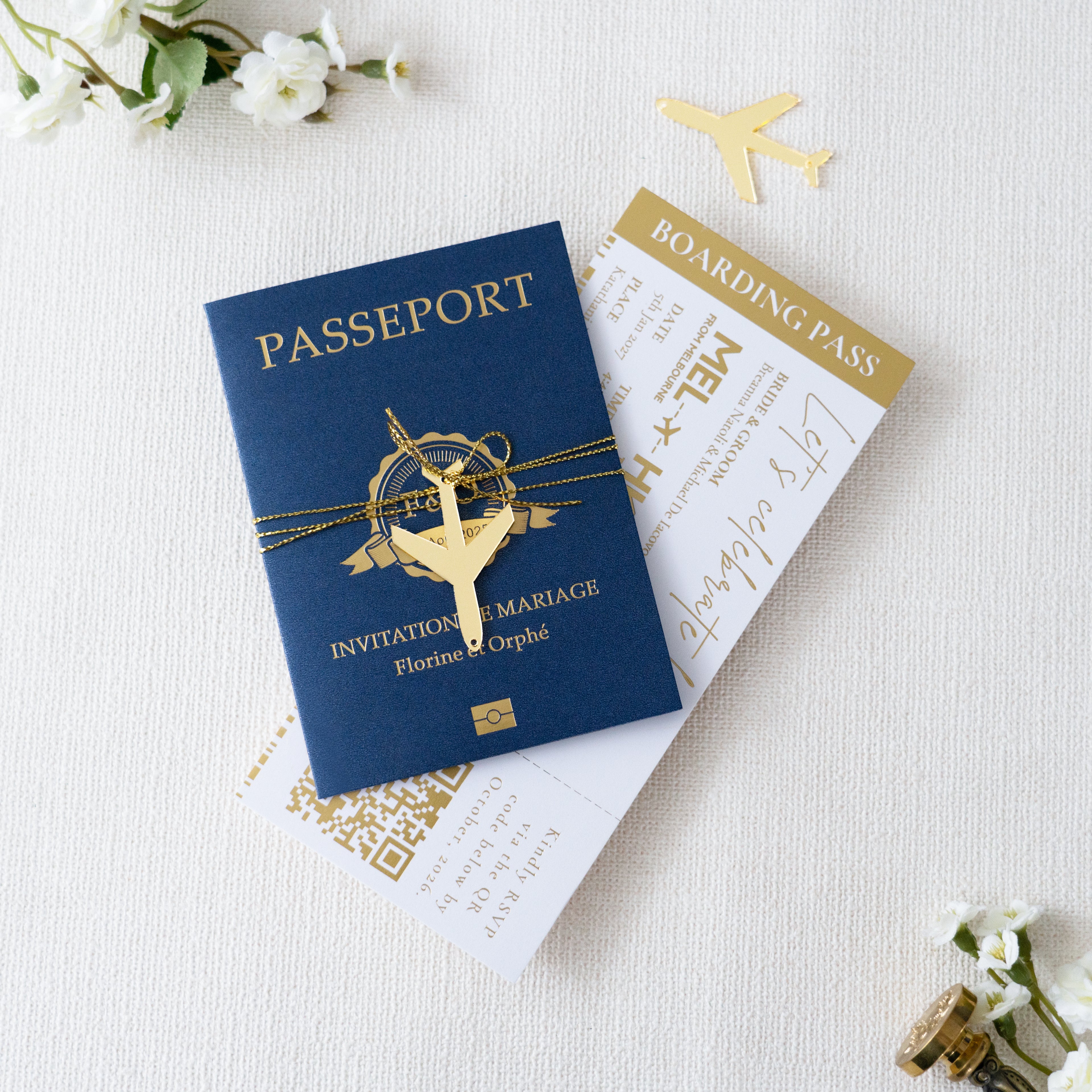 PONATIA Navy Blue Wedding Passport Invite & Mirror Tag Passport Invitation Suite