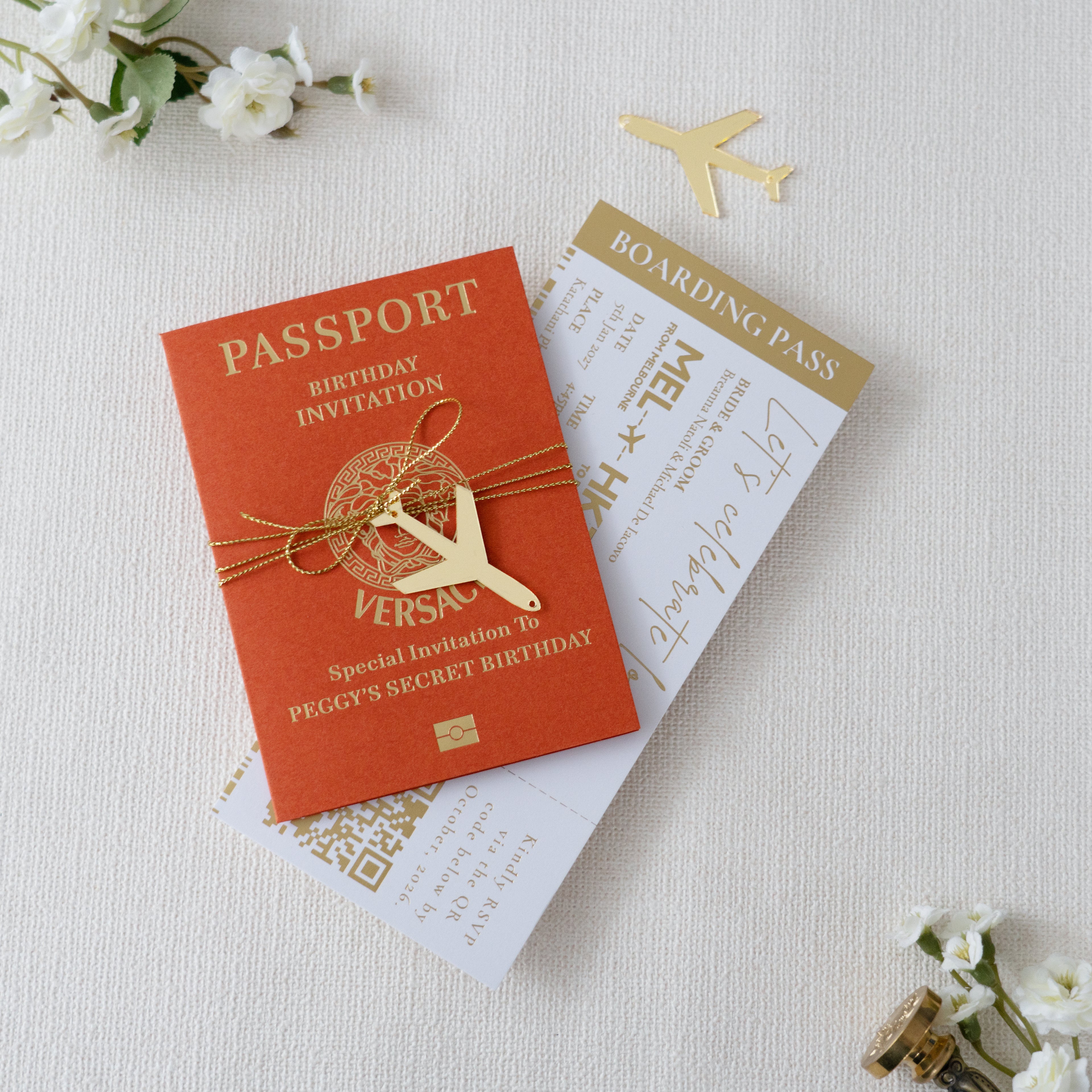 PONATIA Burnt Orange Wedding Passport Invite & Mirror Tag Passport Invitation Suite