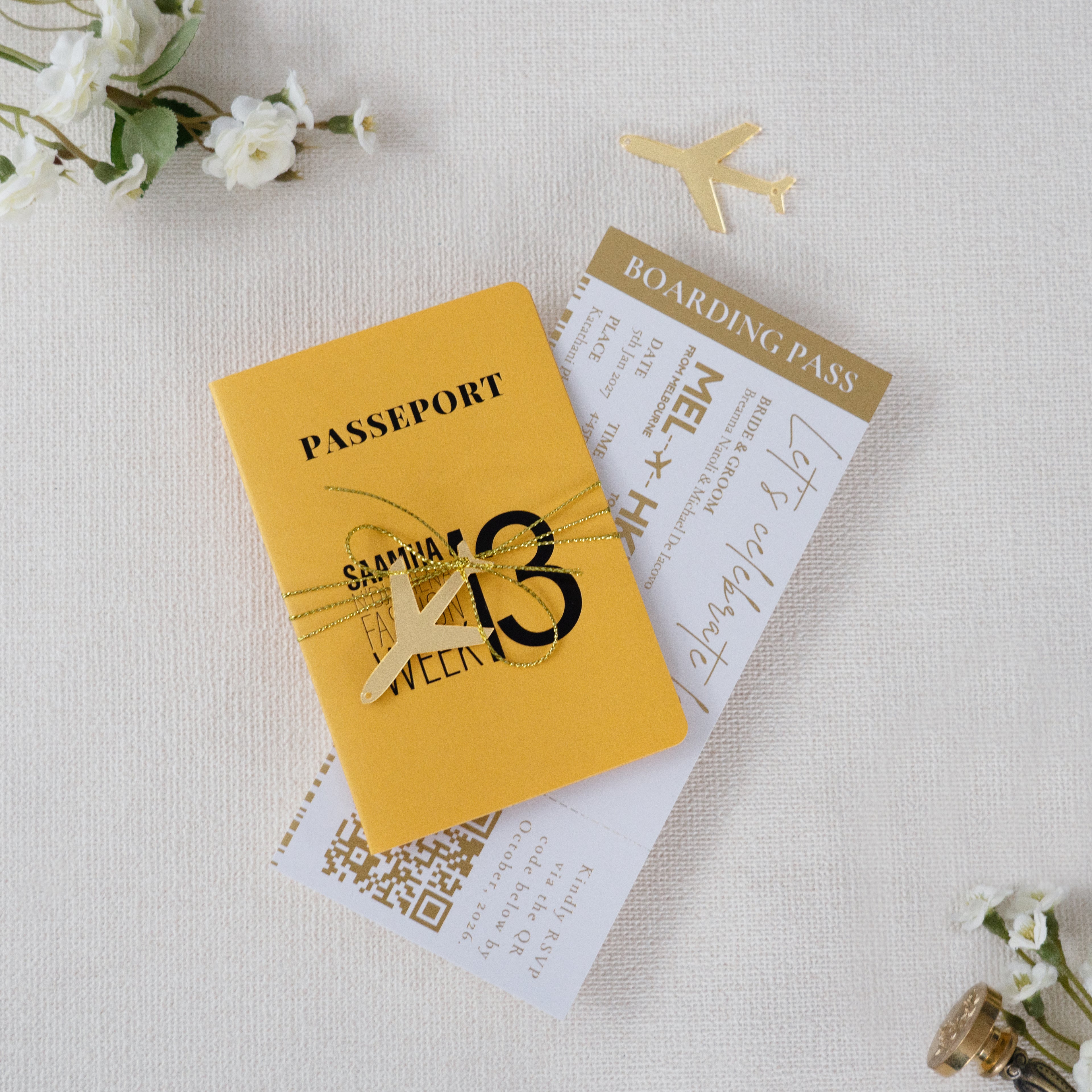PONATIA Yellow Wedding Passport Invite & Mirror Tag Passport Invitation Suite