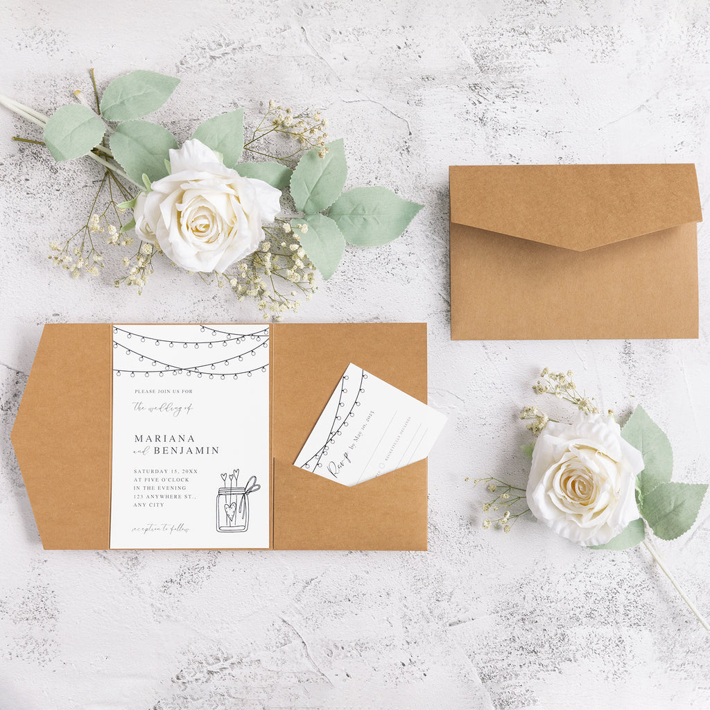 PONATIA 20 PCS Ivory Tri-fold Wedding Invitation Pockets for 5x7 Wedding Cards