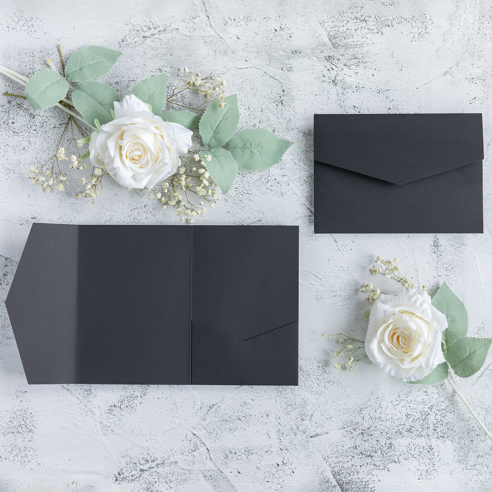 PONATIA 20 PCS Black Tri-fold Wedding Invitation Pockets for 5x7 Wedding Cards