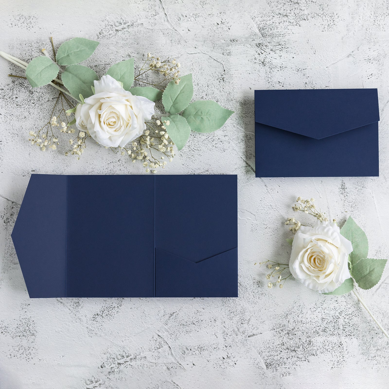 PONATIA 20 PCS Navy Blue Tri-fold Wedding Invitation Pockets for 5x7 Wedding Cards