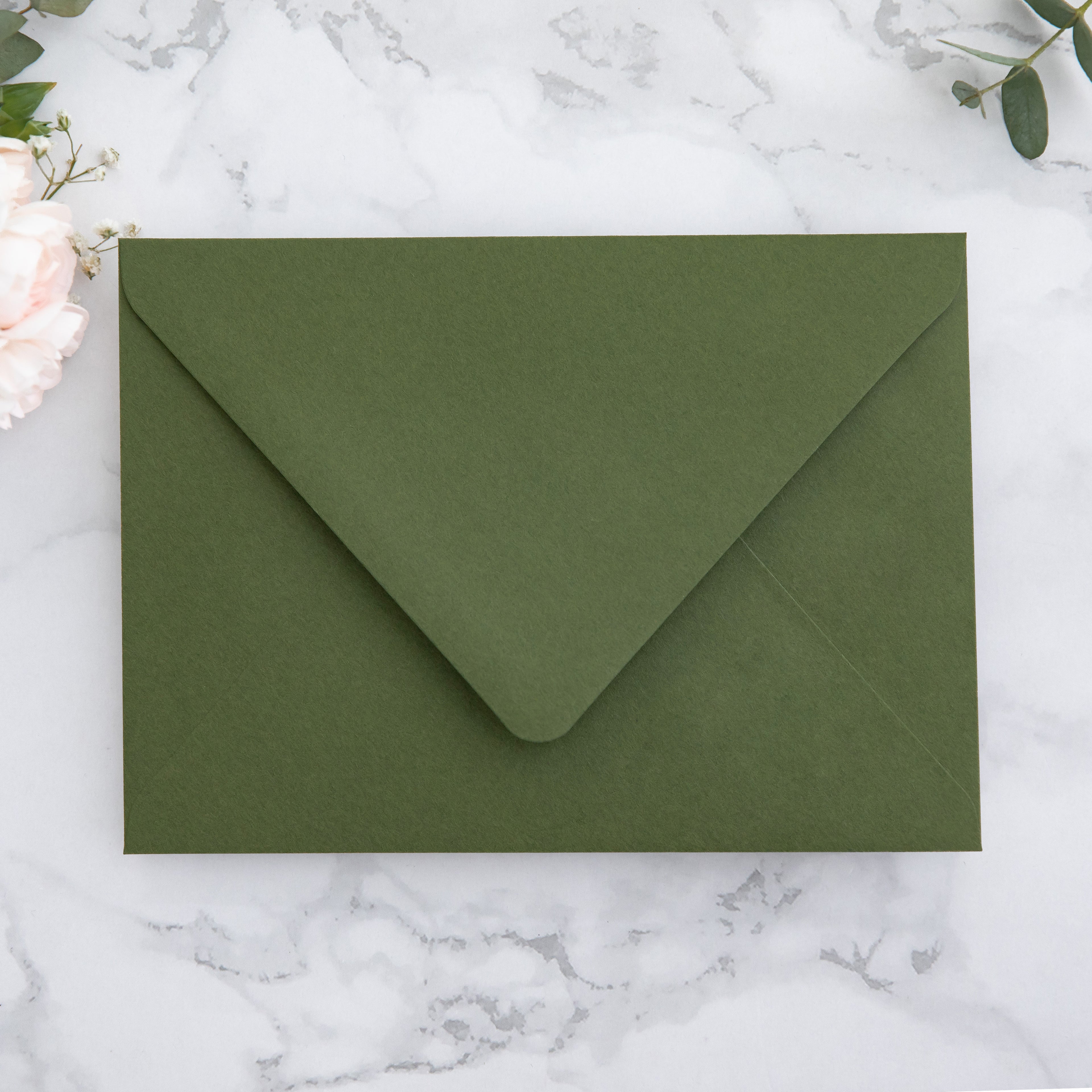 PONATIA 50 Pieces Olive Green Liner Euro Flap Envelopes for  Wedding Invitation Card