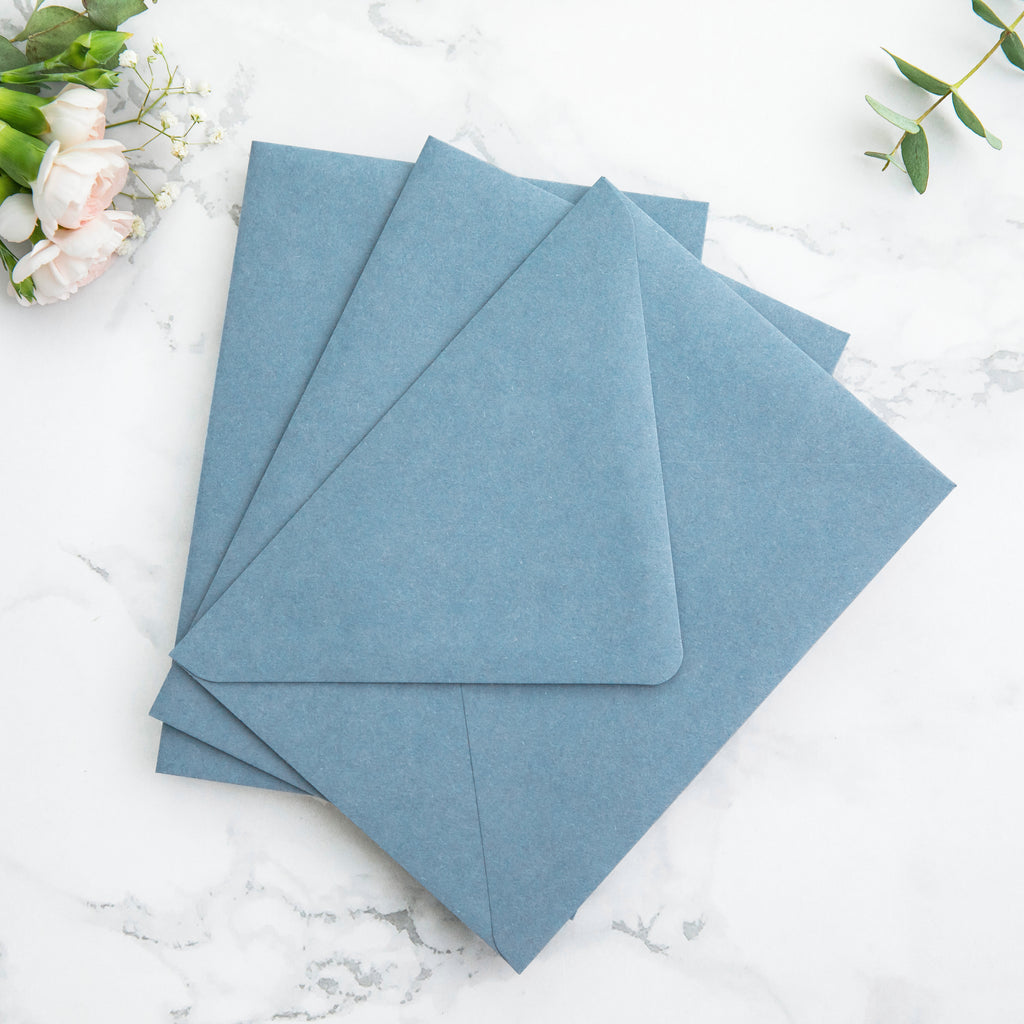 PONATIA 50 Pieces Dusty Blue Floral Liner Euro Flap Envelopes for  Wedding Invitation Card