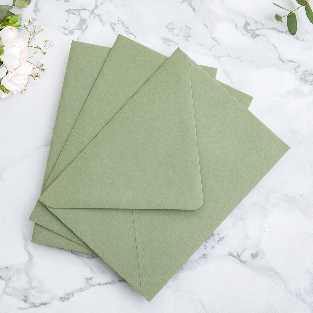 PONATIA 50 Pieces Sage Green & Flowers Liner Euro Flap Envelopes for  Wedding Invitation Card（副本）