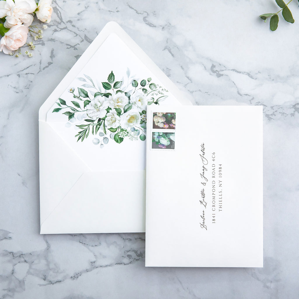 PONATIA 50 Pieces Ivory & White flower Liner Euro Flap Envelopes for  Wedding Invitation Card