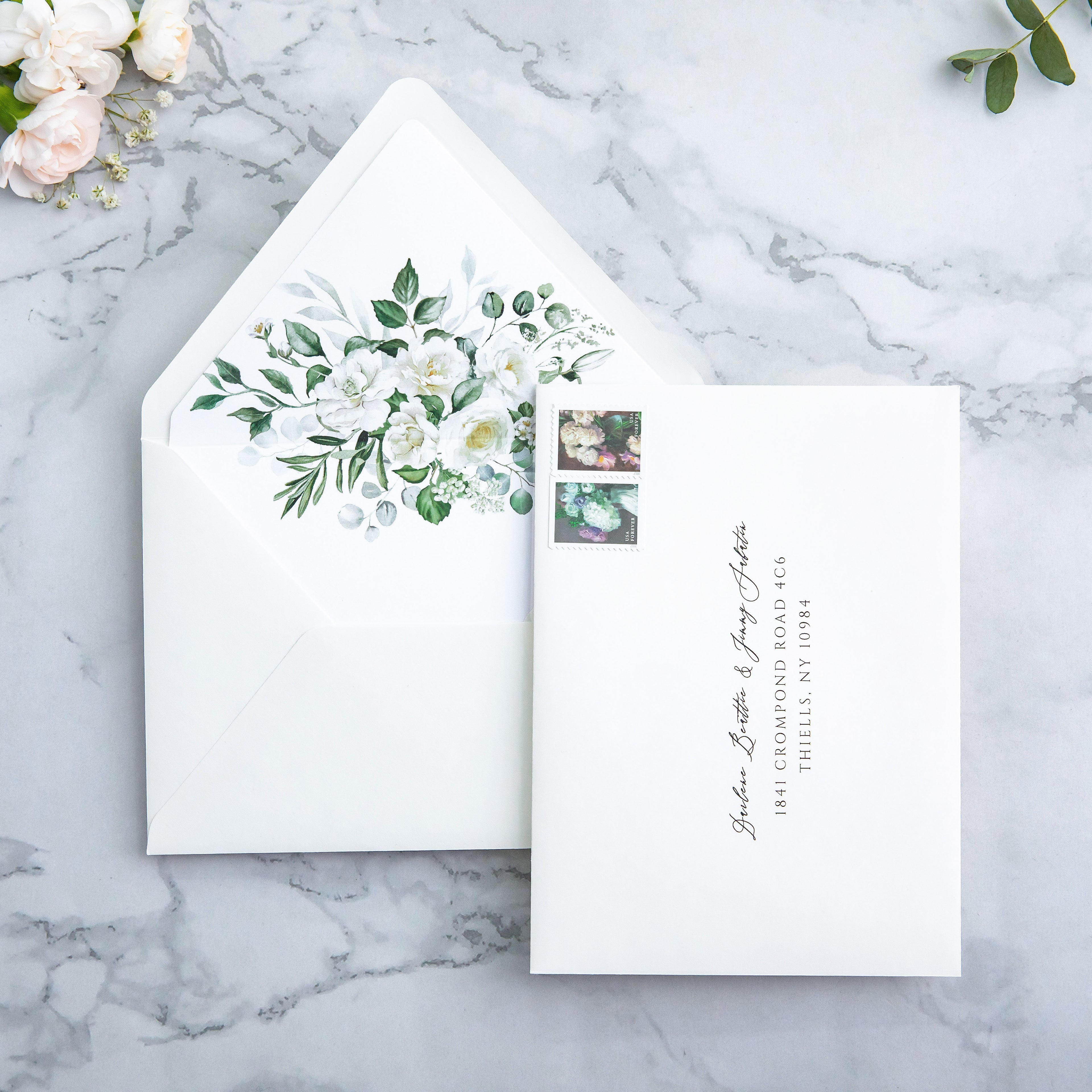 PONATIA 50 Pieces Ivory & White flower Liner Euro Flap Envelopes for  Wedding Invitation Card