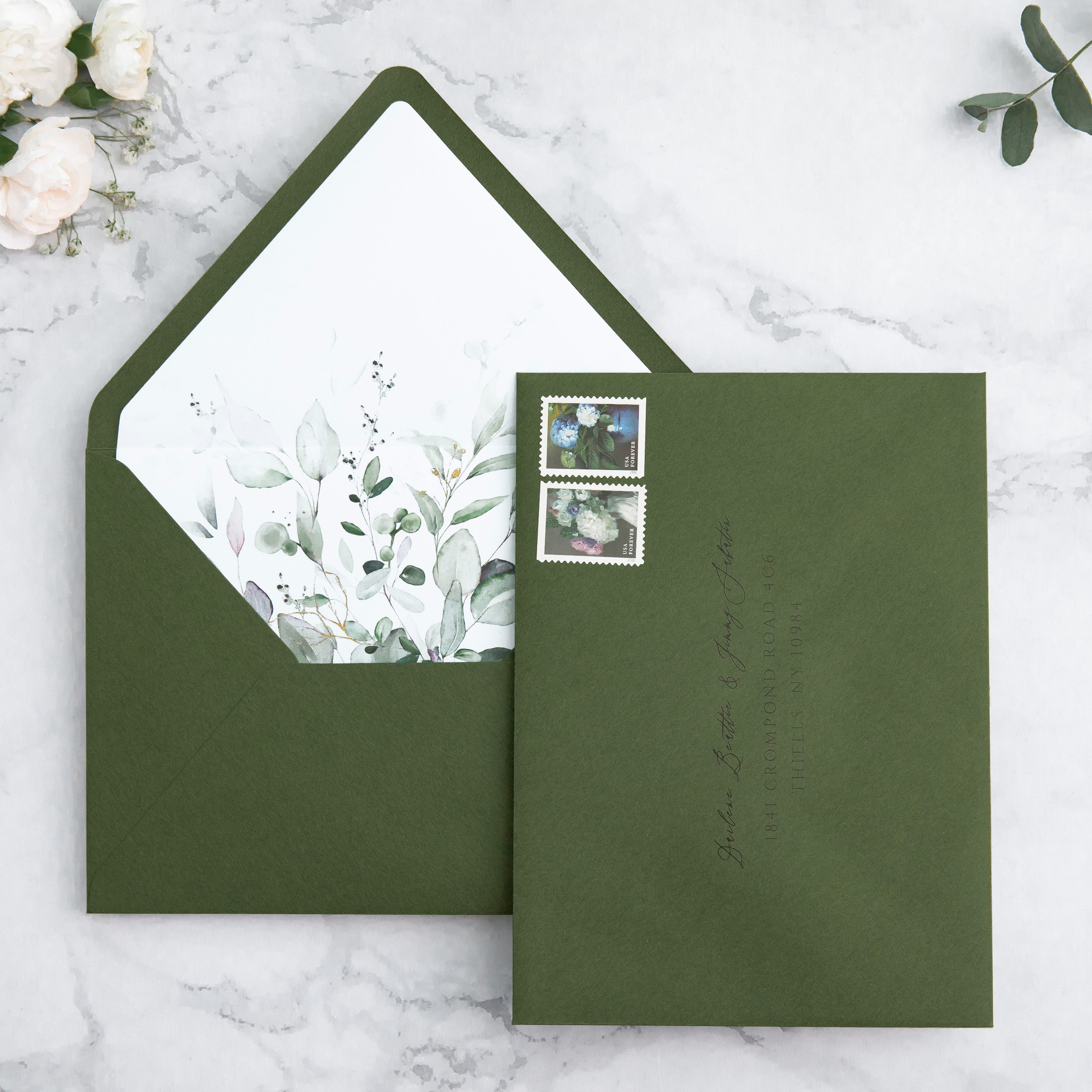 PONATIA 50 Pieces Olive Green Liner Euro Flap Envelopes for  Wedding Invitation Card