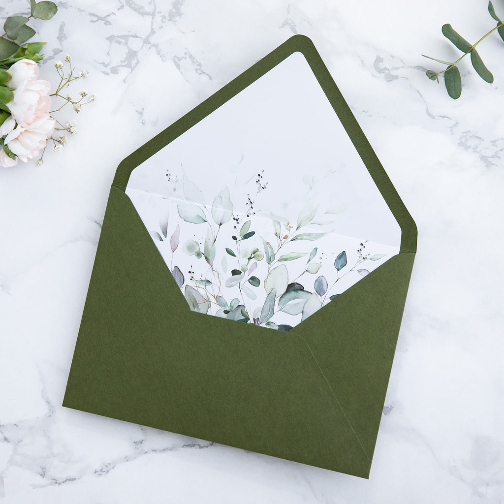 PONATIA 50 Pieces Olive Green Liner Euro Flap Envelopes for  Wedding Invitation Card