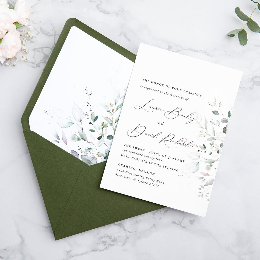 PONATIA 50 Pieces Olive Green Liner Euro Flap Envelopes for  Wedding Invitation Card