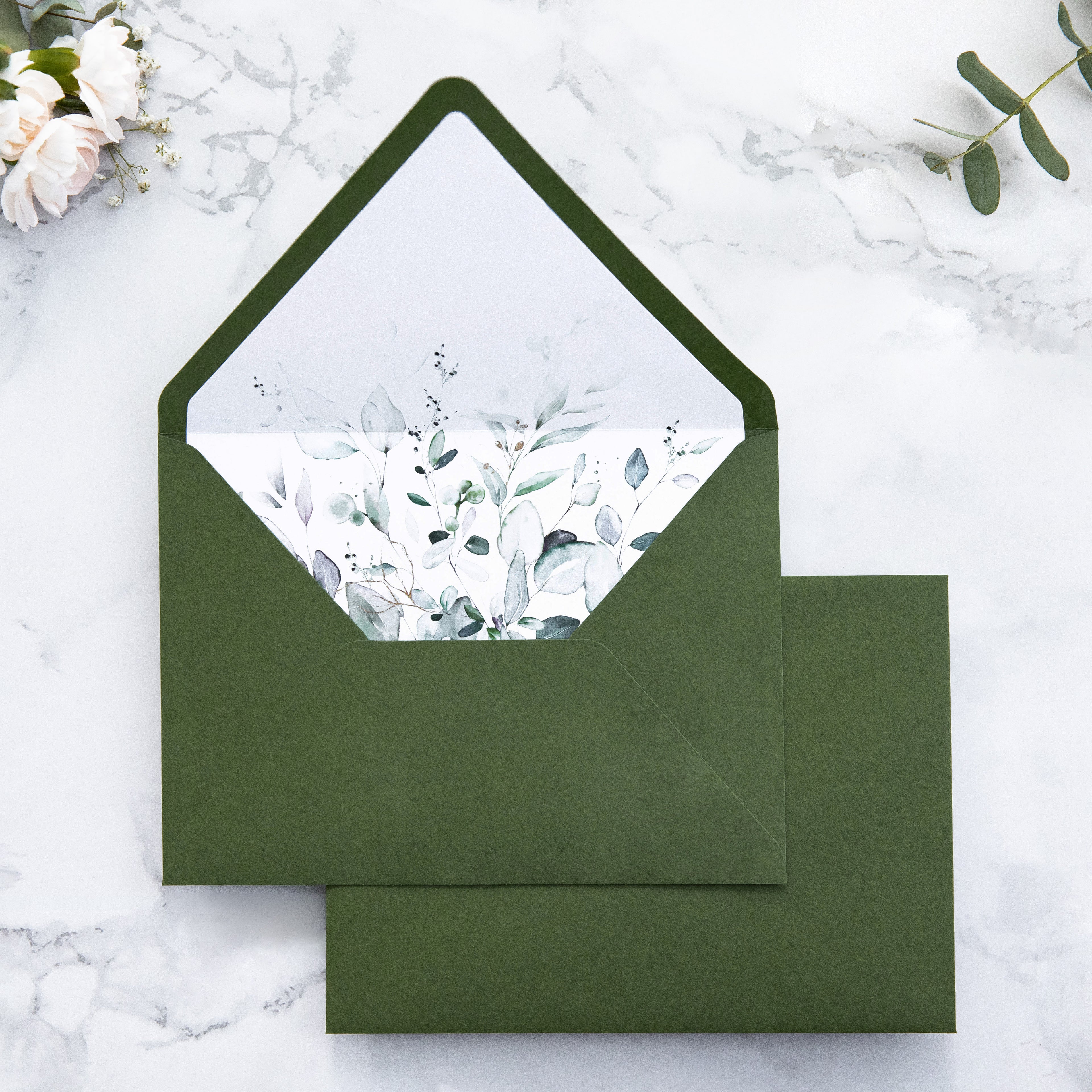 PONATIA 50 Pieces Olive Green Liner Euro Flap Envelopes for  Wedding Invitation Card