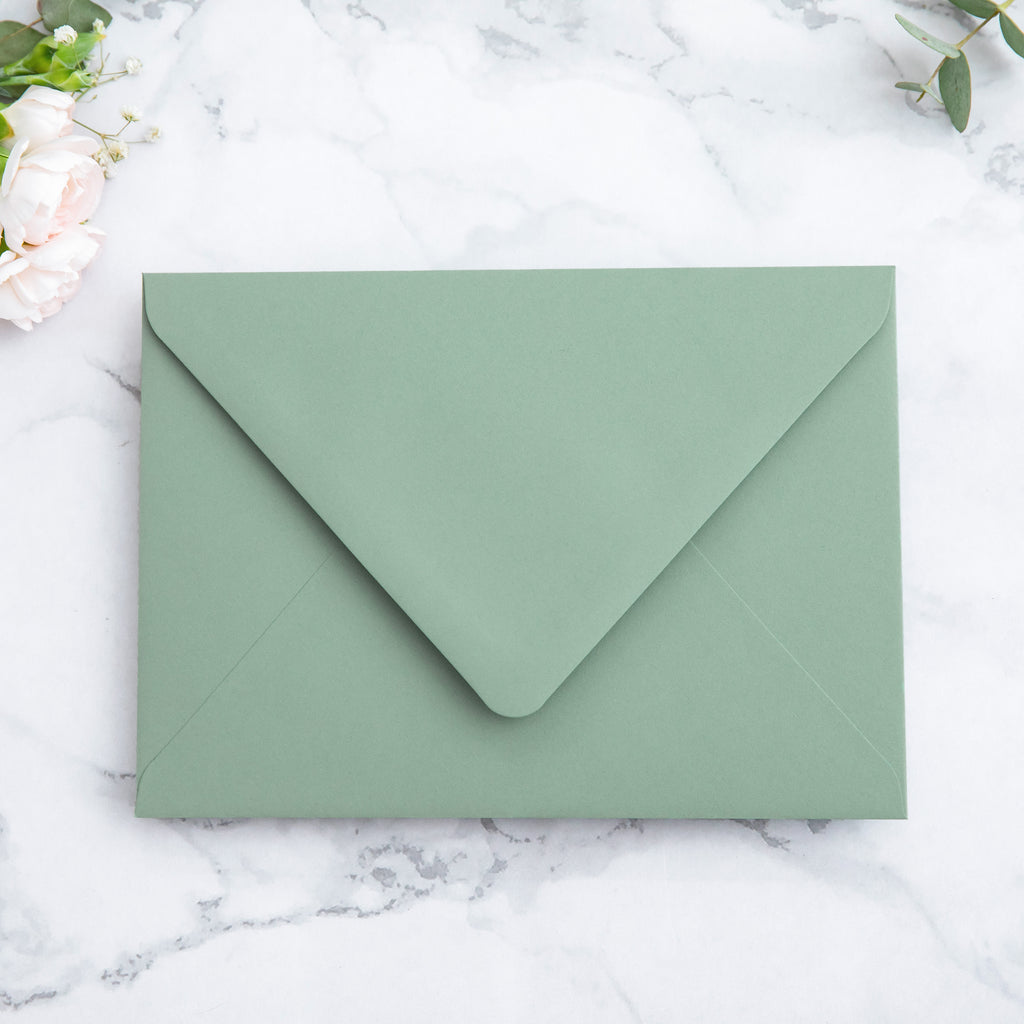 PONATIA 50 Pieces Sage Green & Green Leaves Liner Euro Flap Envelopes for  Wedding Invitation Card