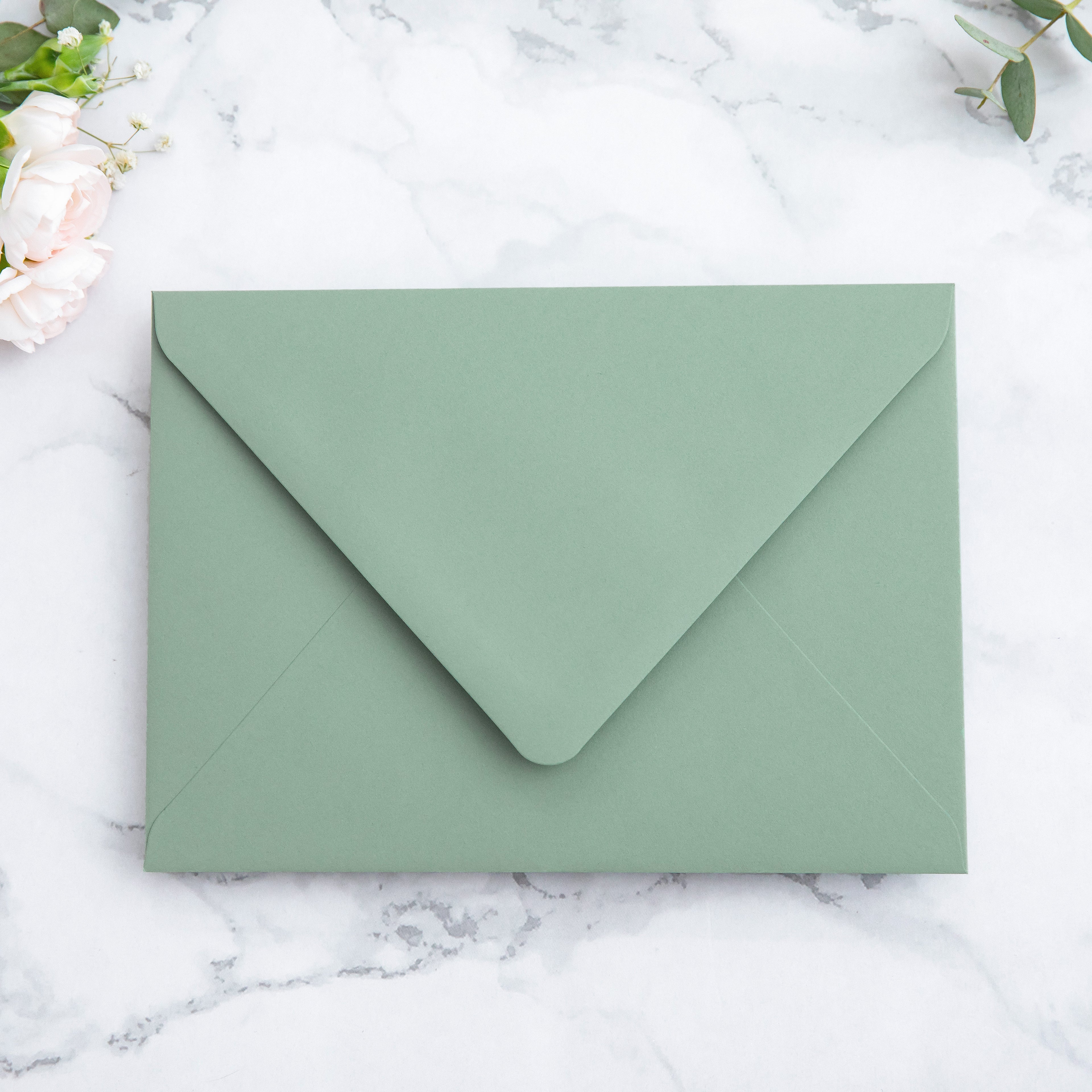 PONATIA 50 Pieces Sage Green & Green Leaves Liner Euro Flap Envelopes for  Wedding Invitation Card