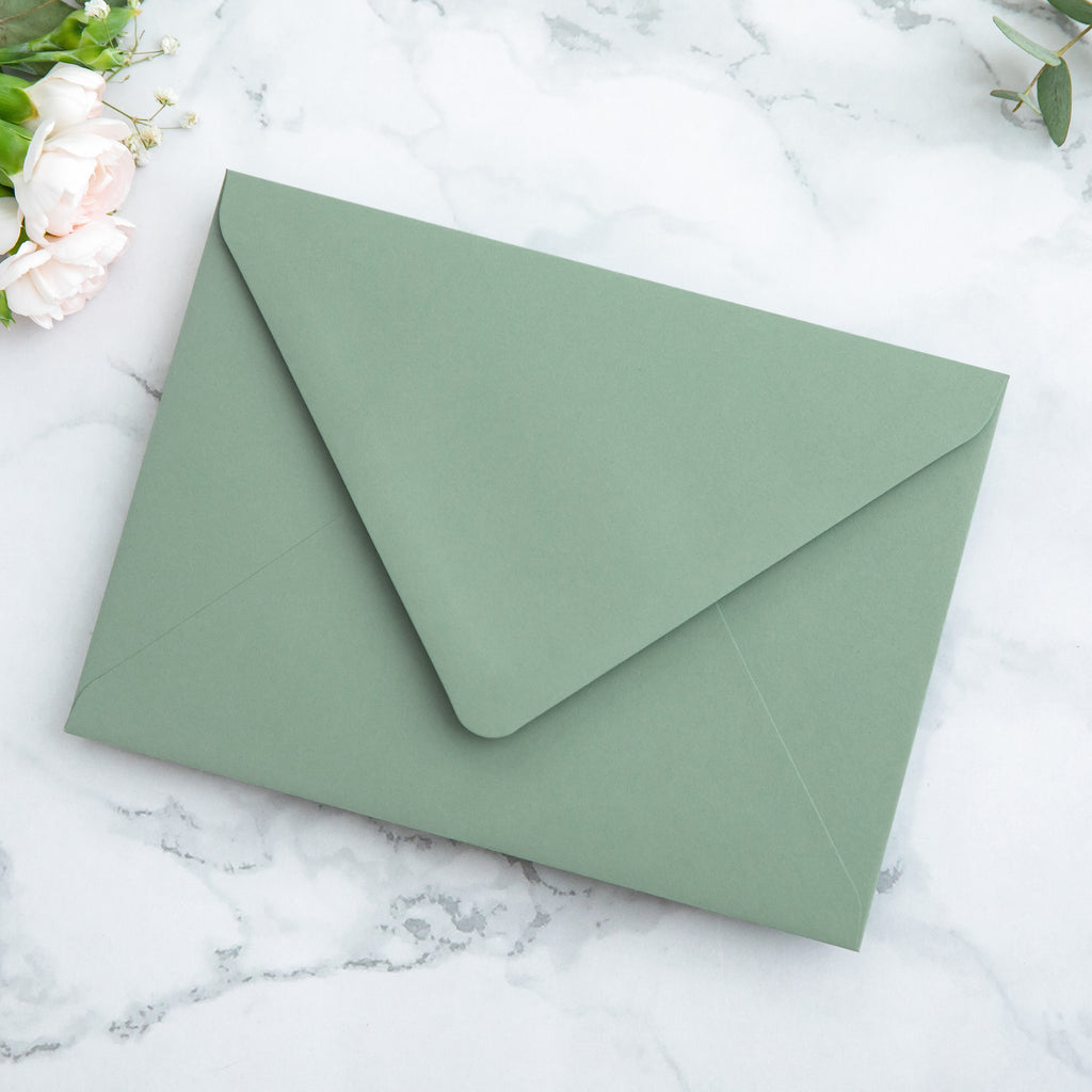 PONATIA 50 Pieces Sage Green & Green Leaves Liner Euro Flap Envelopes for  Wedding Invitation Card