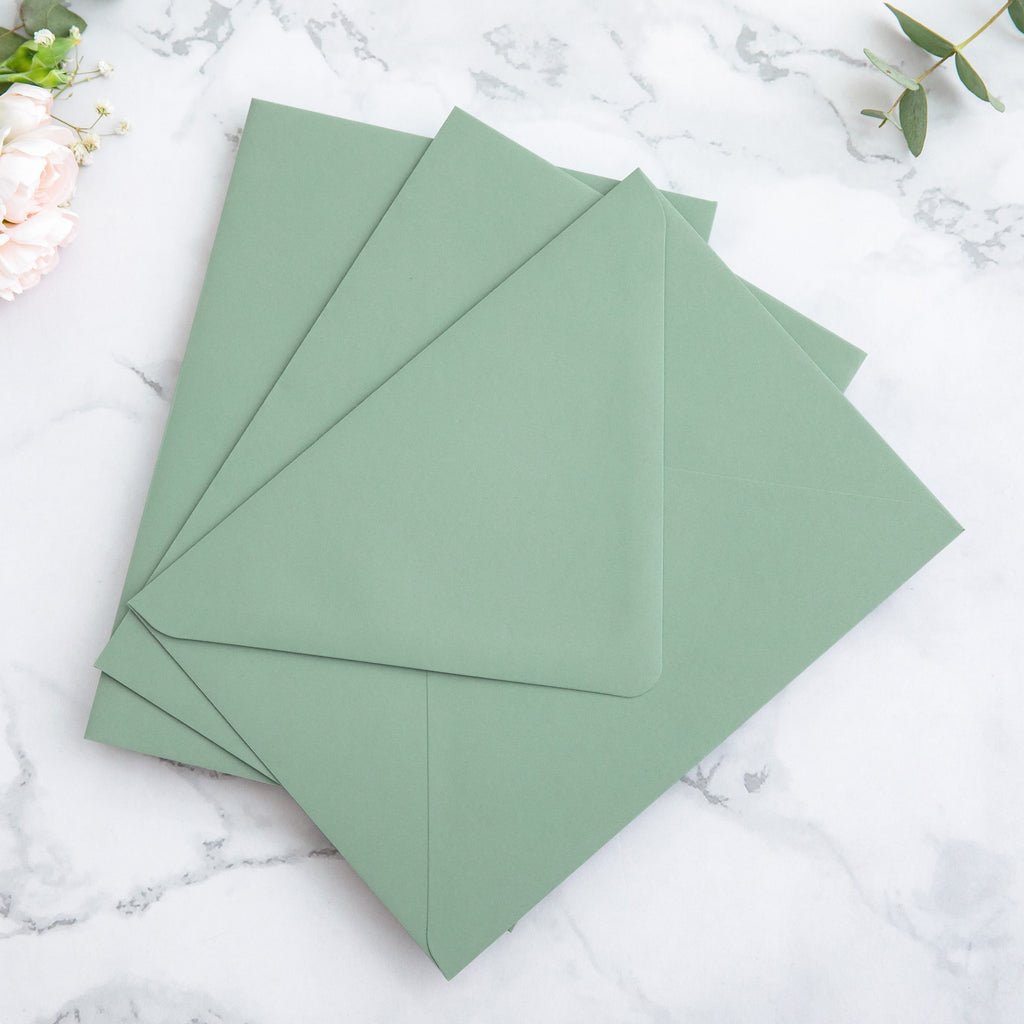 PONATIA 50 Pieces Sage Green & Green Leaves Liner Euro Flap Envelopes for  Wedding Invitation Card