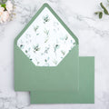 PONATIA 50 Pieces Sage Green & Green Leaves Liner Euro Flap Envelopes for  Wedding Invitation Card