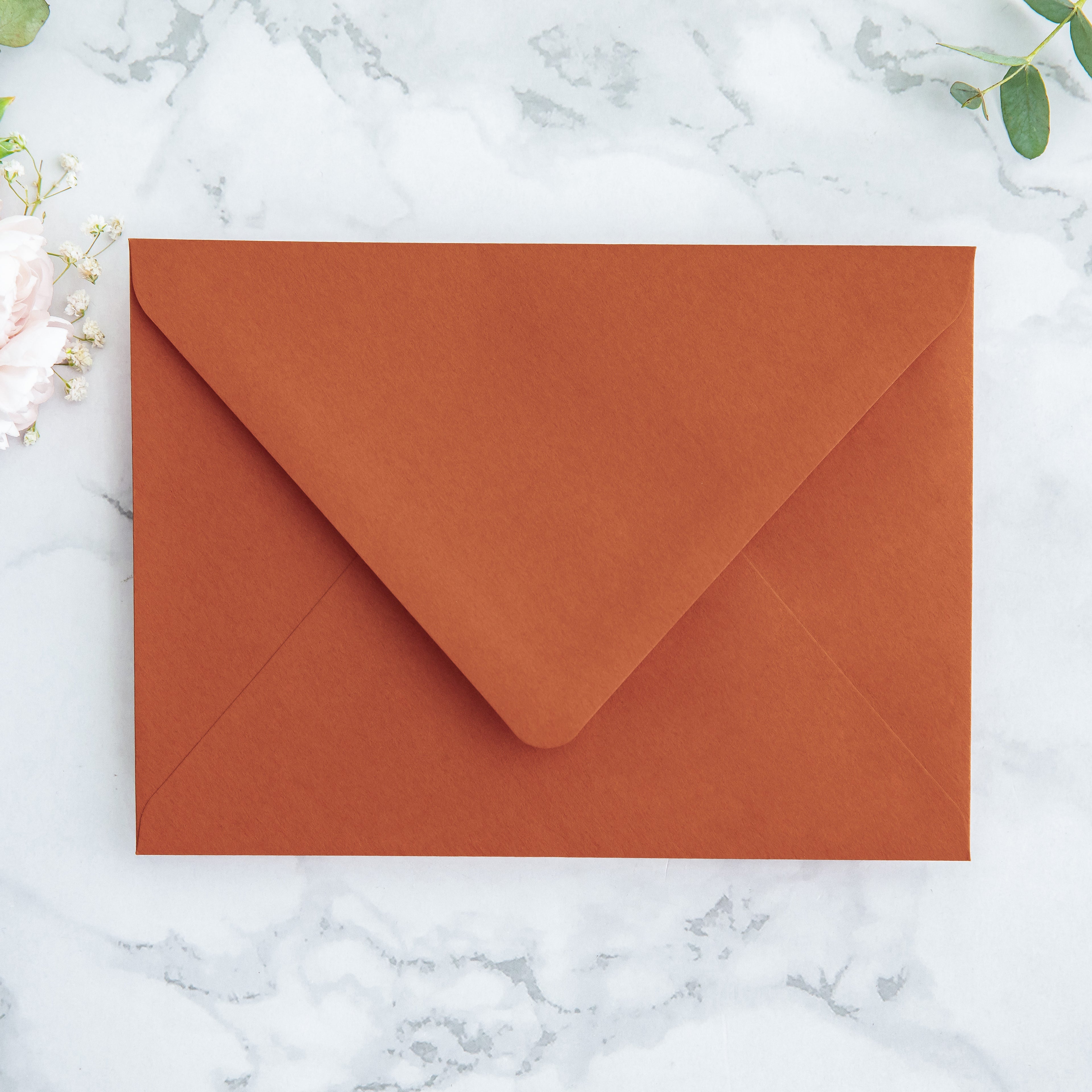 PONATIA 50 Pieces Burnt Orange Liner Euro Flap Envelopes for  Wedding Invitation Card