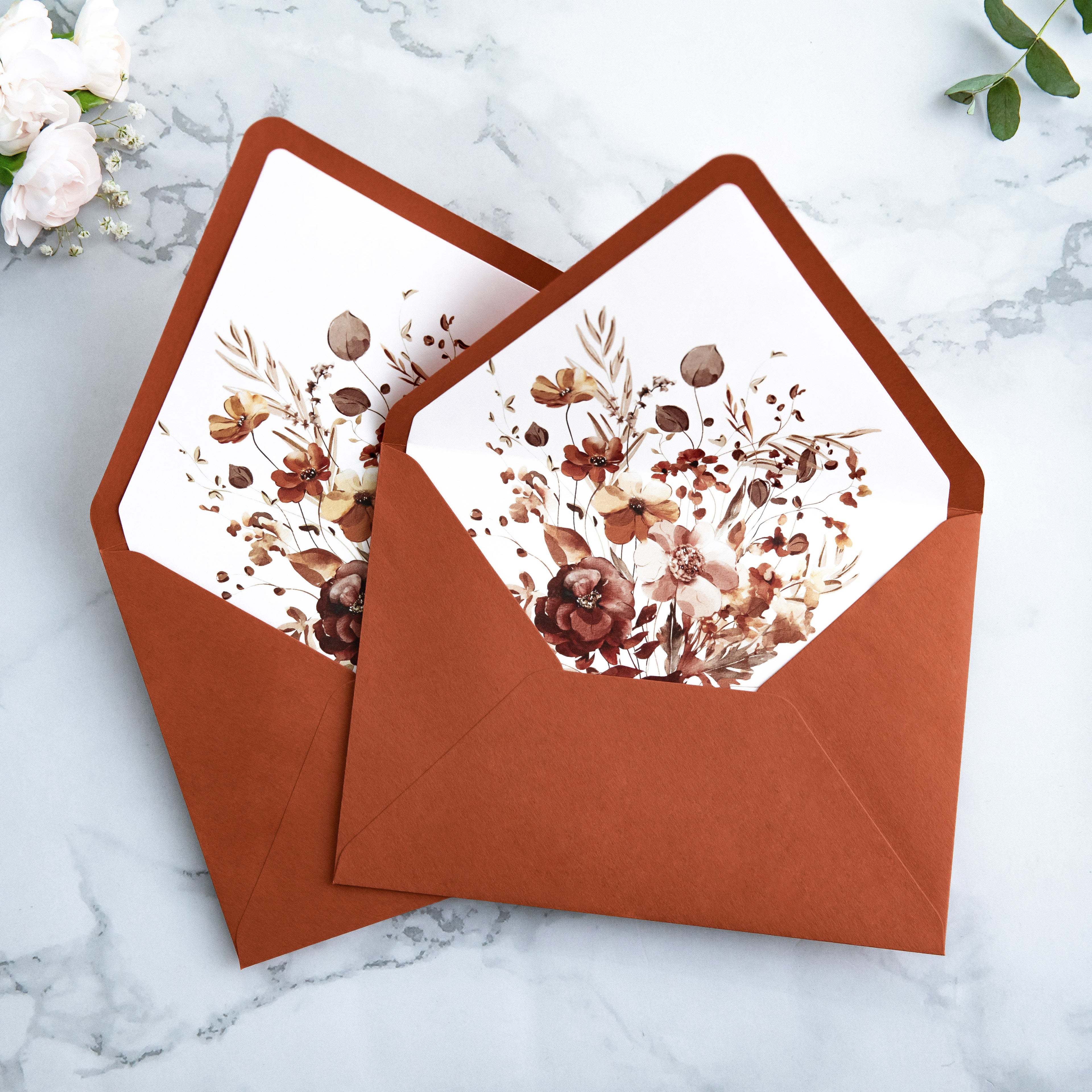 PONATIA 50 Pieces Burnt Orange Liner Euro Flap Envelopes for  Wedding Invitation Card