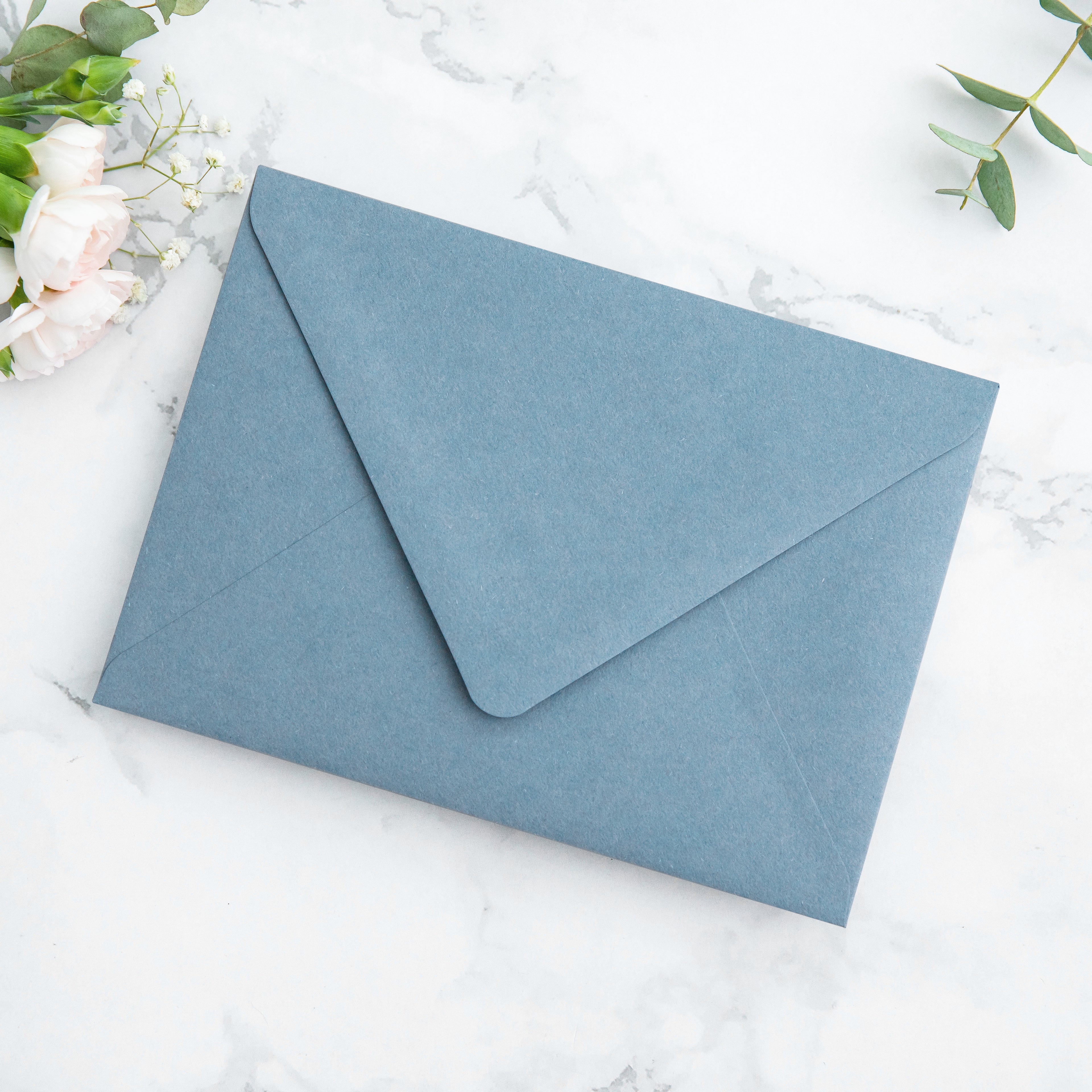 PONATIA 50 Pieces Dusty Blue Floral Liner Euro Flap Envelopes for  Wedding Invitation Card