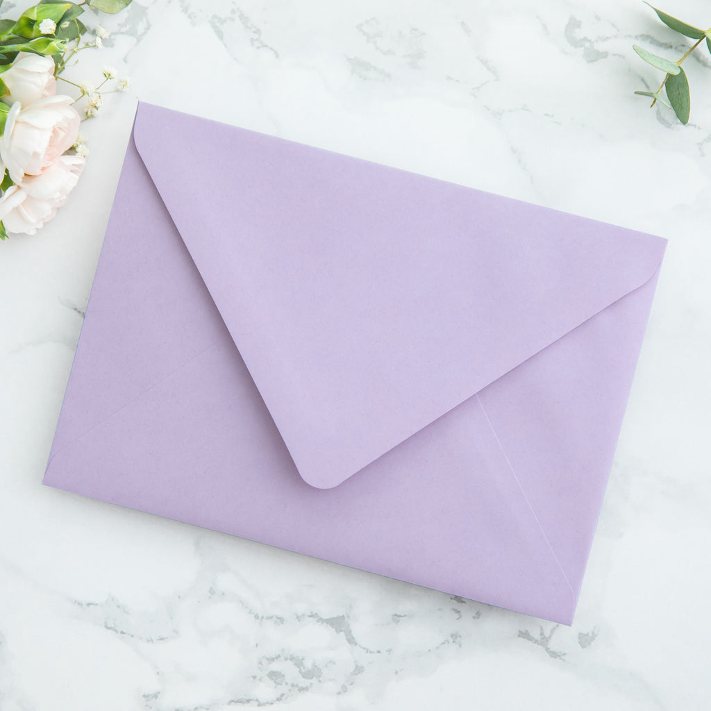 PONATIA 50 Pieces Shiny Lilac Floral Liner Euro Flap Envelopes for  Wedding Invitation Card