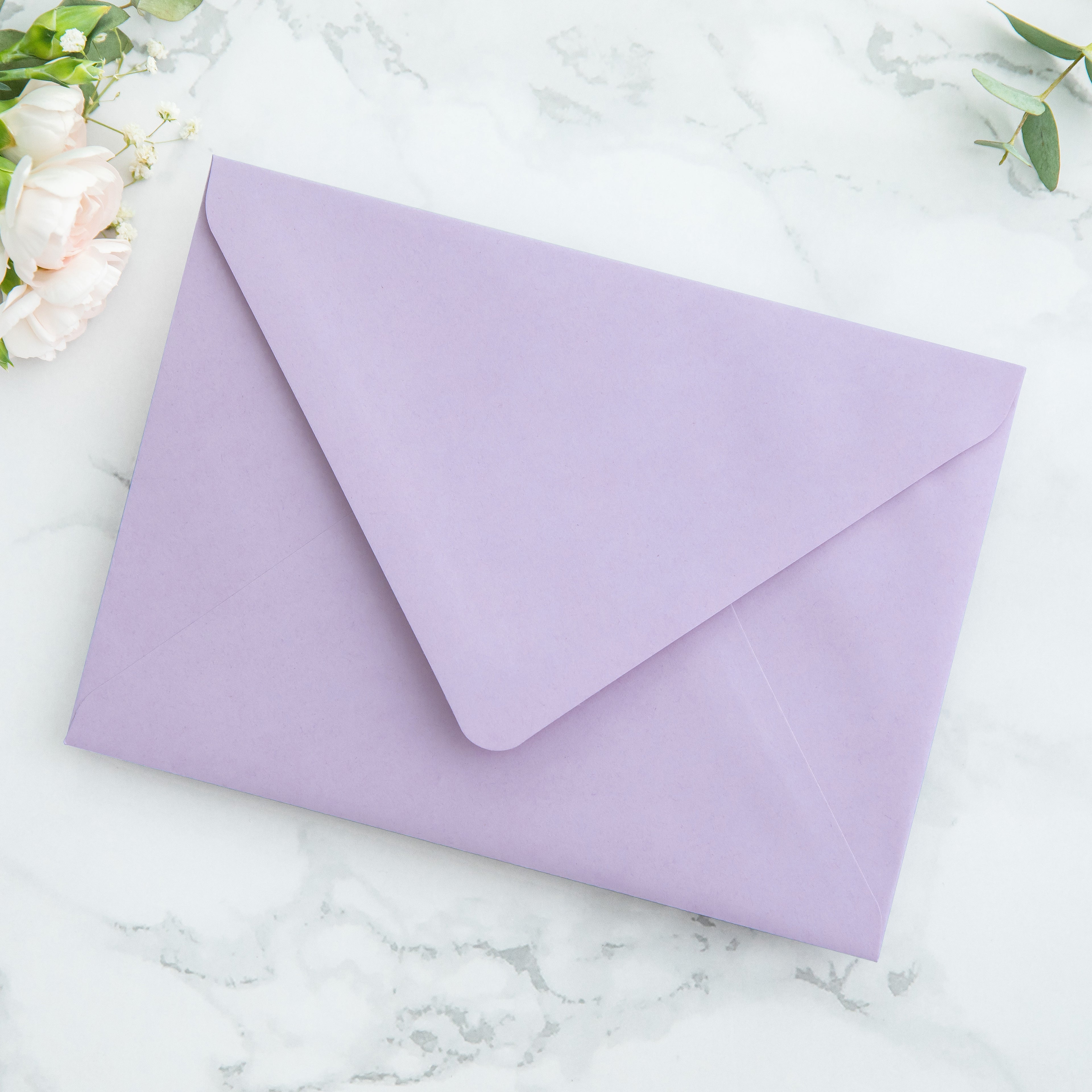 PONATIA 50 Pieces Shiny Lilac Floral Liner Euro Flap Envelopes for  Wedding Invitation Card