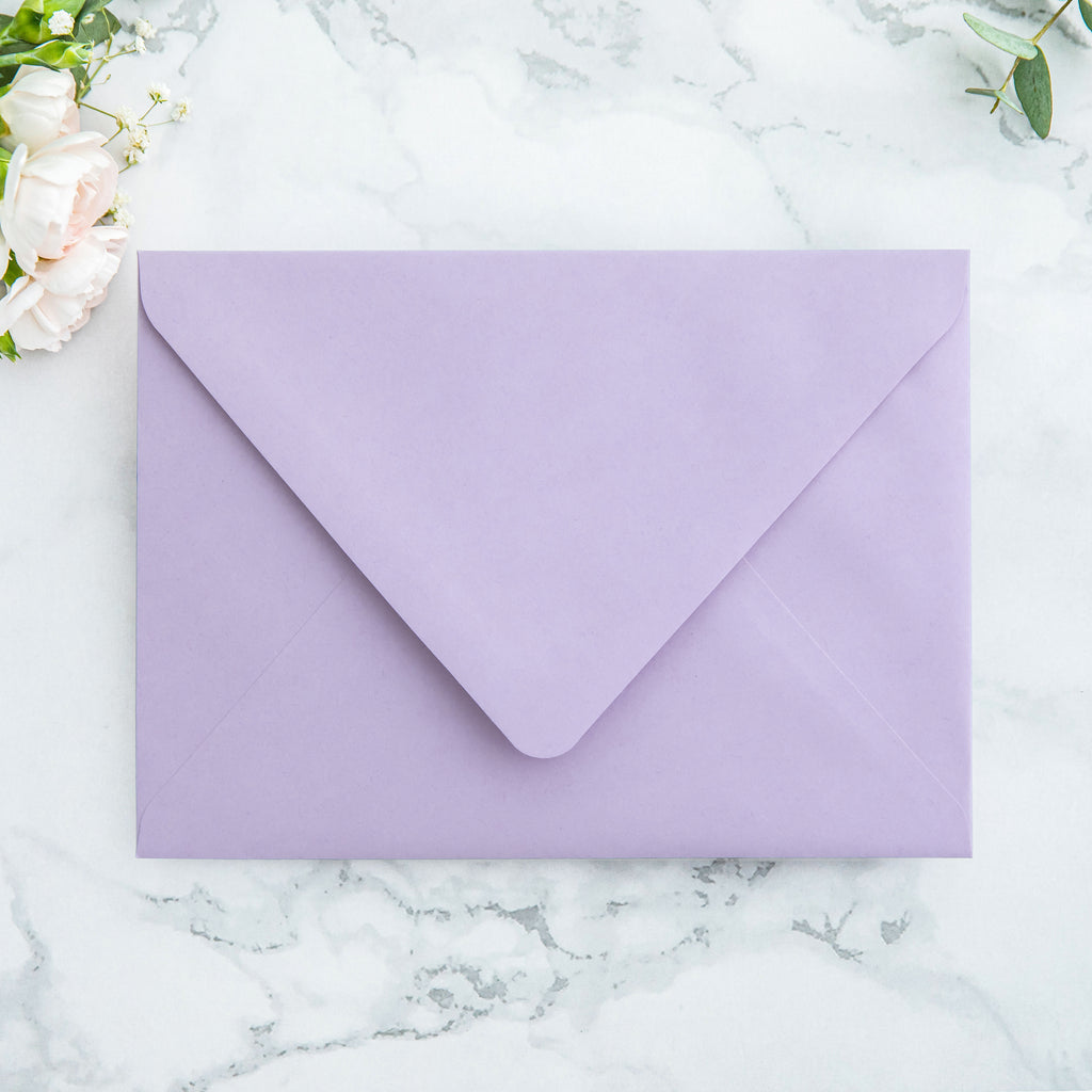 PONATIA 50 Pieces Shiny Lilac Floral Liner Euro Flap Envelopes for  Wedding Invitation Card