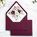 PONATIA 50 Pieces Burgundy Floral Liner Euro Flap Envelopes for  Wedding Invitation Card