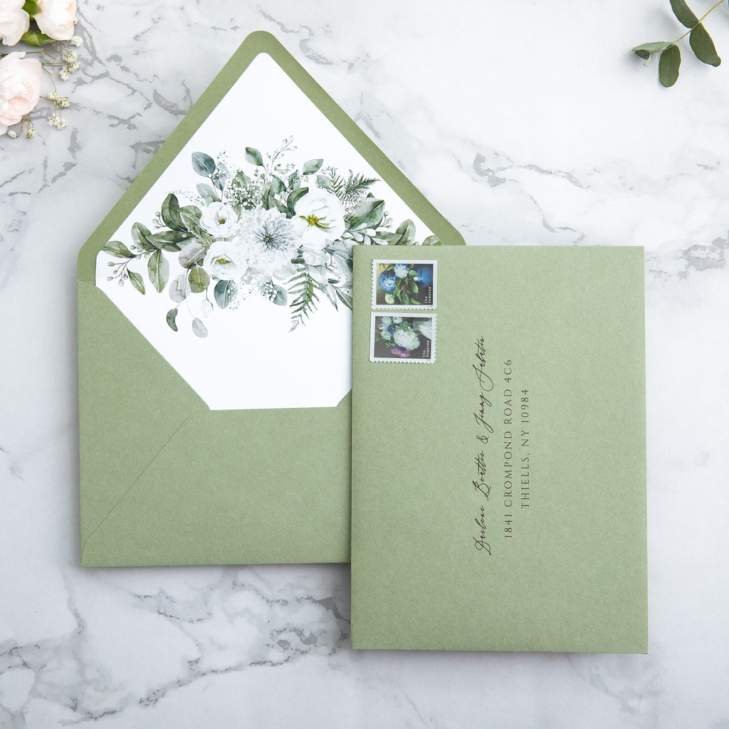 PONATIA 50 Pieces Sage Green & Flowers Liner Euro Flap Envelopes for  Wedding Invitation Card（副本）