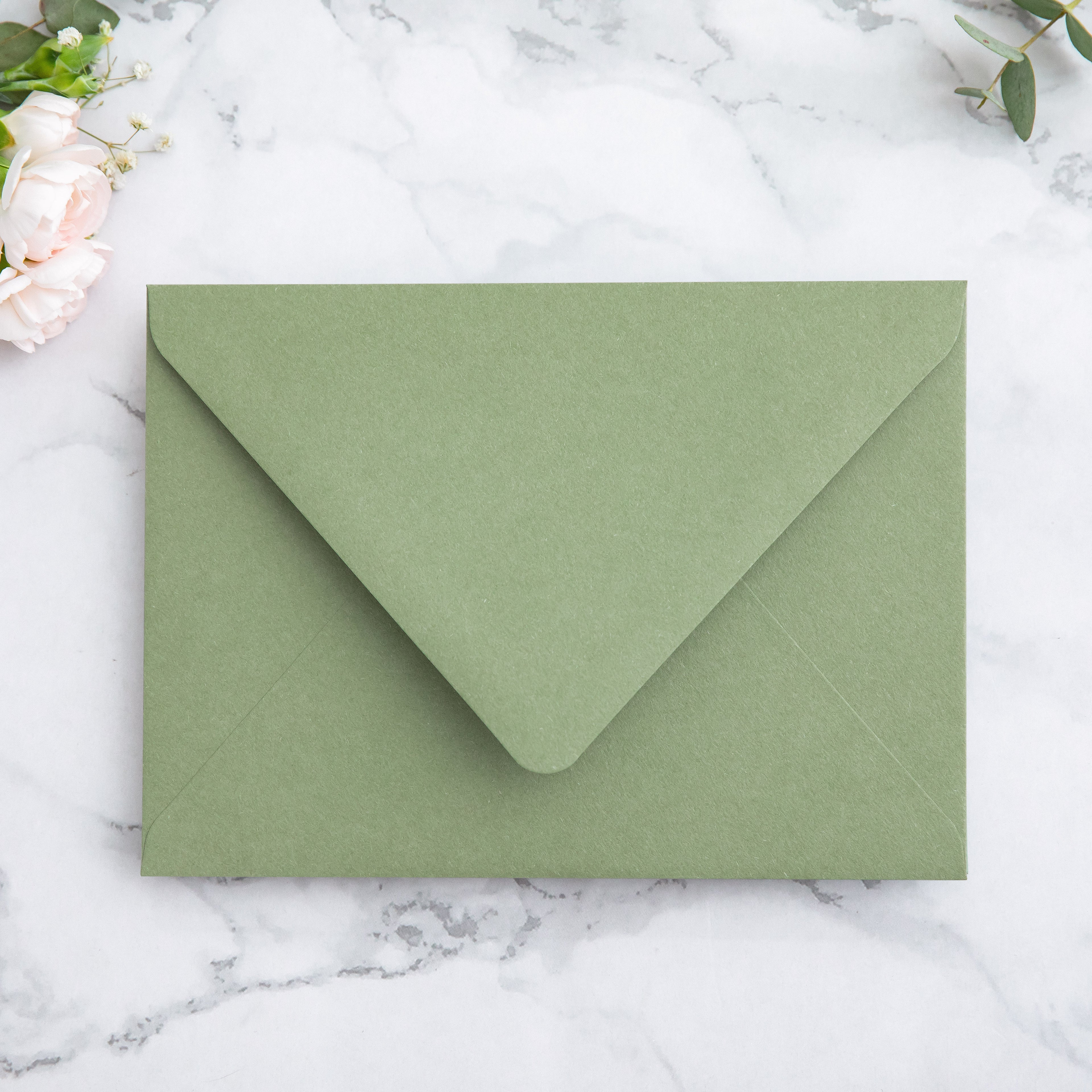 PONATIA 50 Pieces Sage Green & Flowers Liner Euro Flap Envelopes for  Wedding Invitation Card（副本）