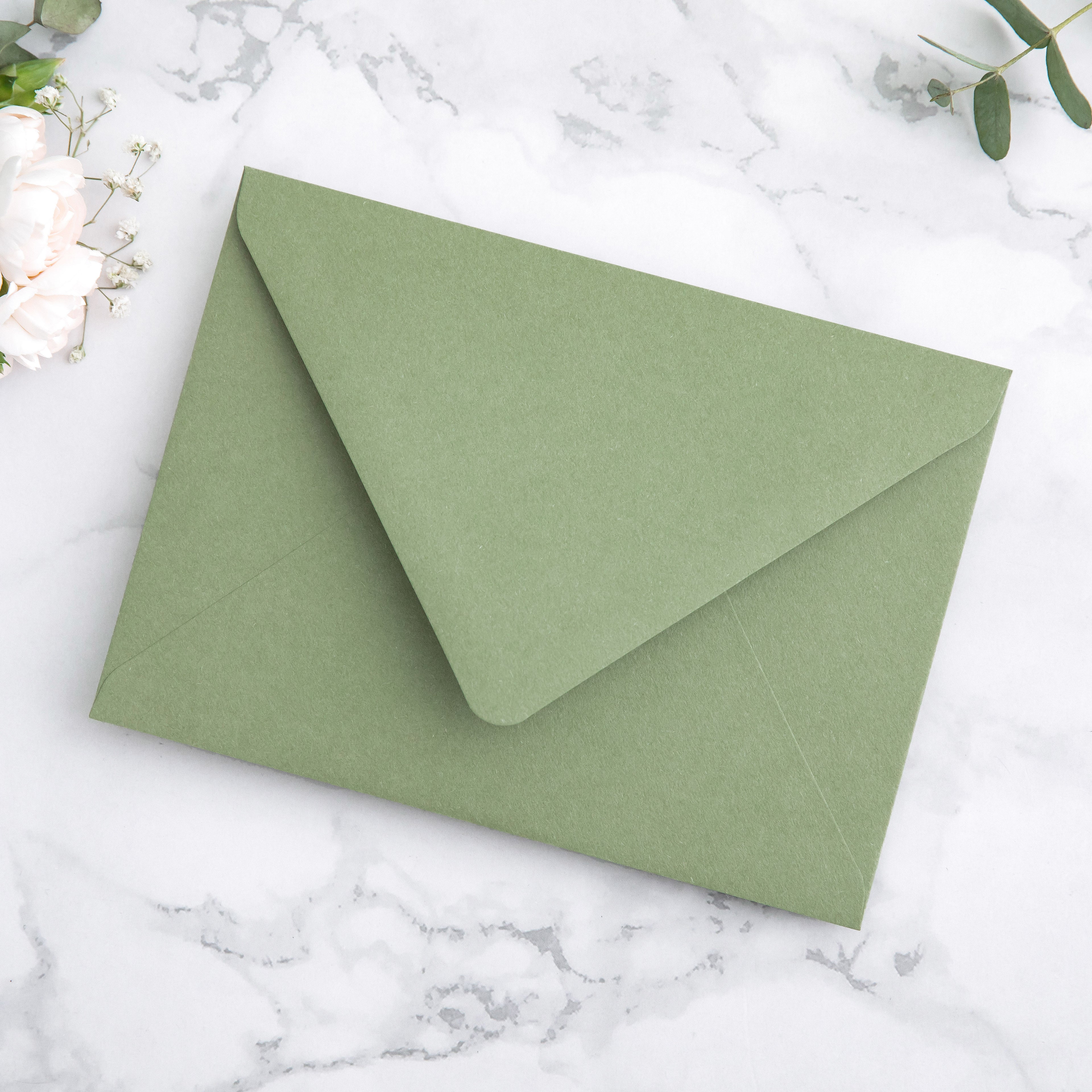 PONATIA 50 Pieces Sage Green & Flowers Liner Euro Flap Envelopes for  Wedding Invitation Card（副本）