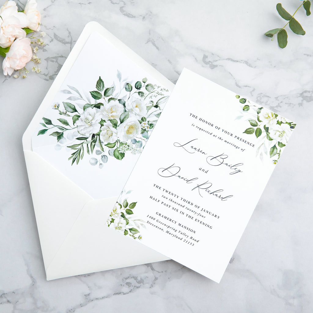 PONATIA 50 Pieces Ivory & White flower Liner Euro Flap Envelopes for  Wedding Invitation Card