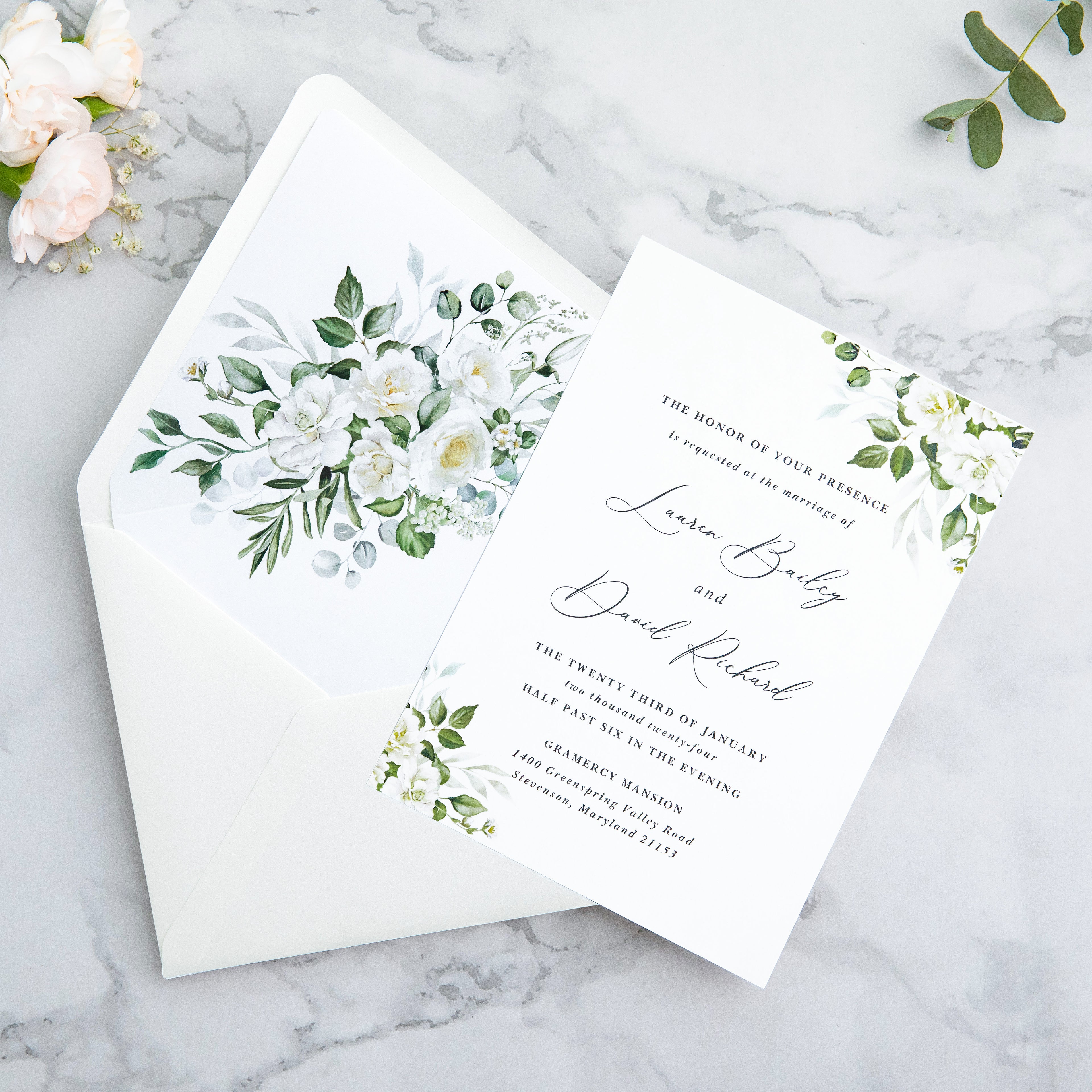 PONATIA 50 Pieces Ivory & White flower Liner Euro Flap Envelopes for  Wedding Invitation Card