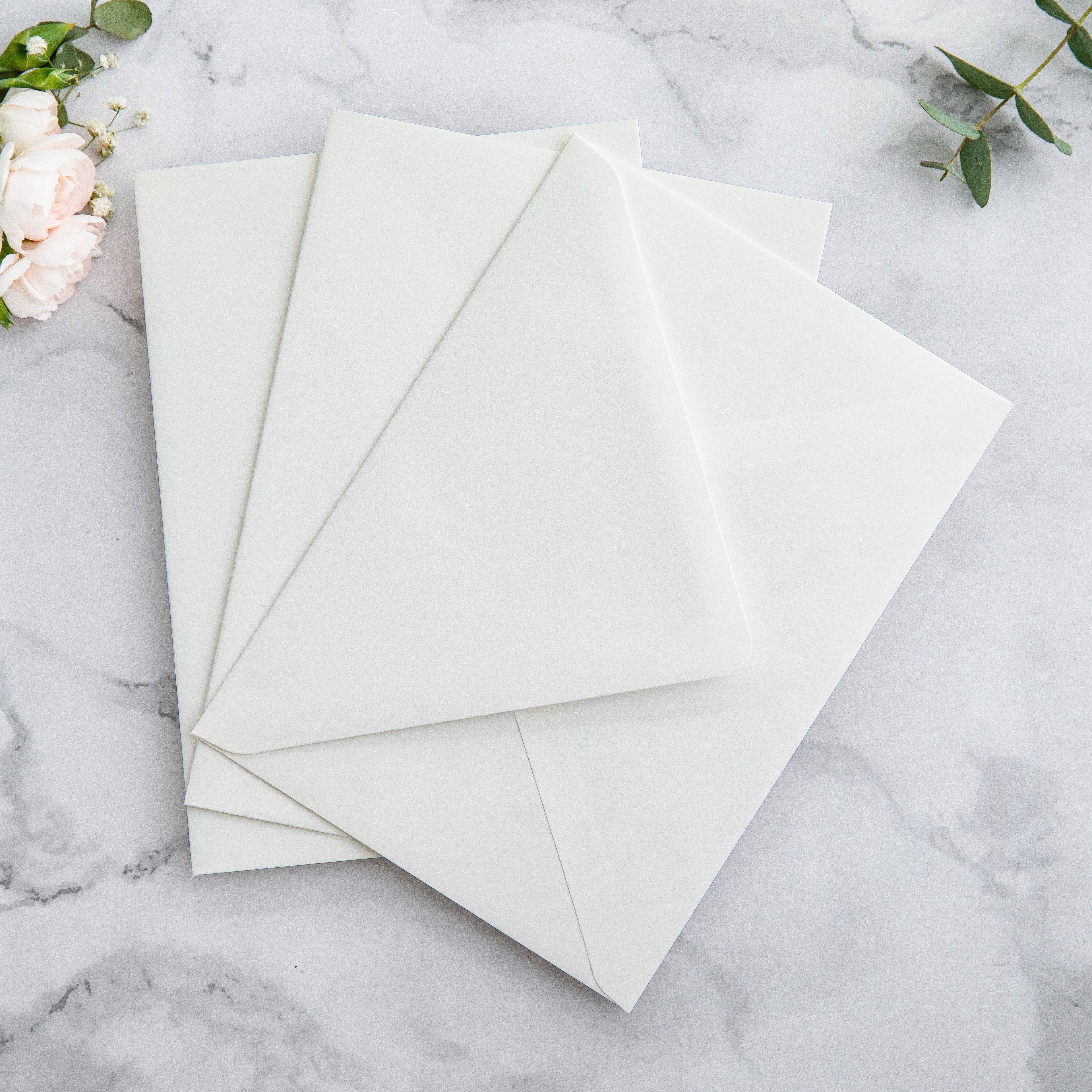 PONATIA 50 Pieces Ivory & White flower Liner Euro Flap Envelopes for  Wedding Invitation Card