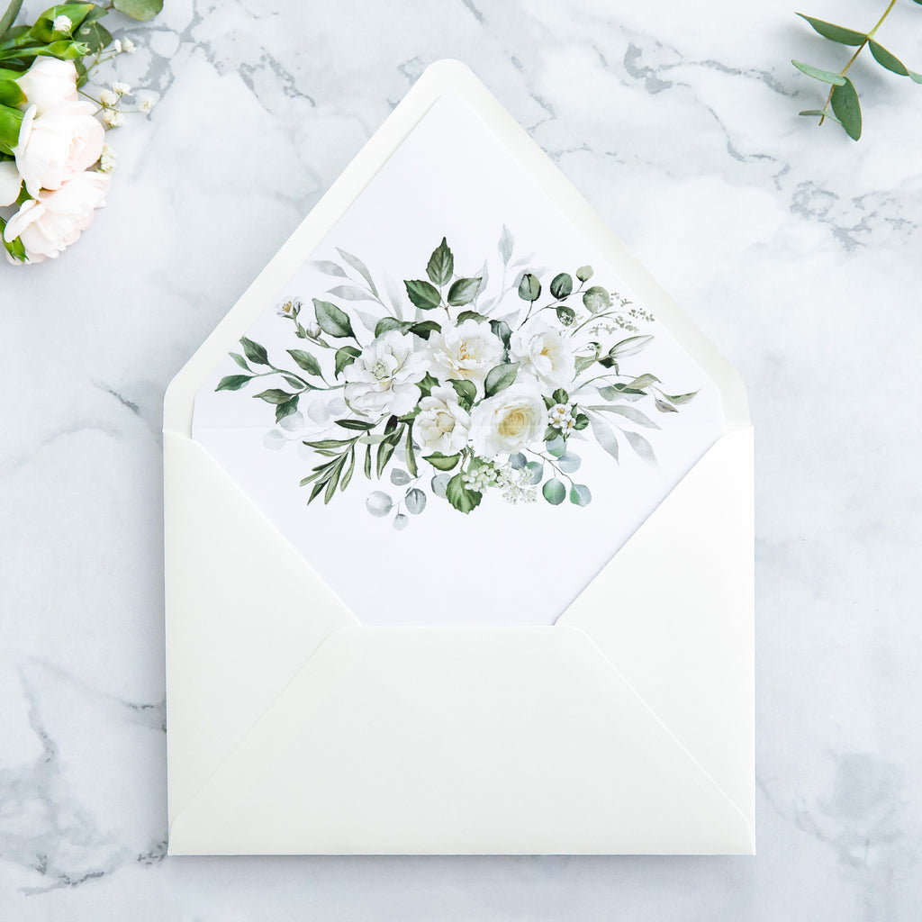 PONATIA 50 Pieces Ivory & White flower Liner Euro Flap Envelopes for  Wedding Invitation Card