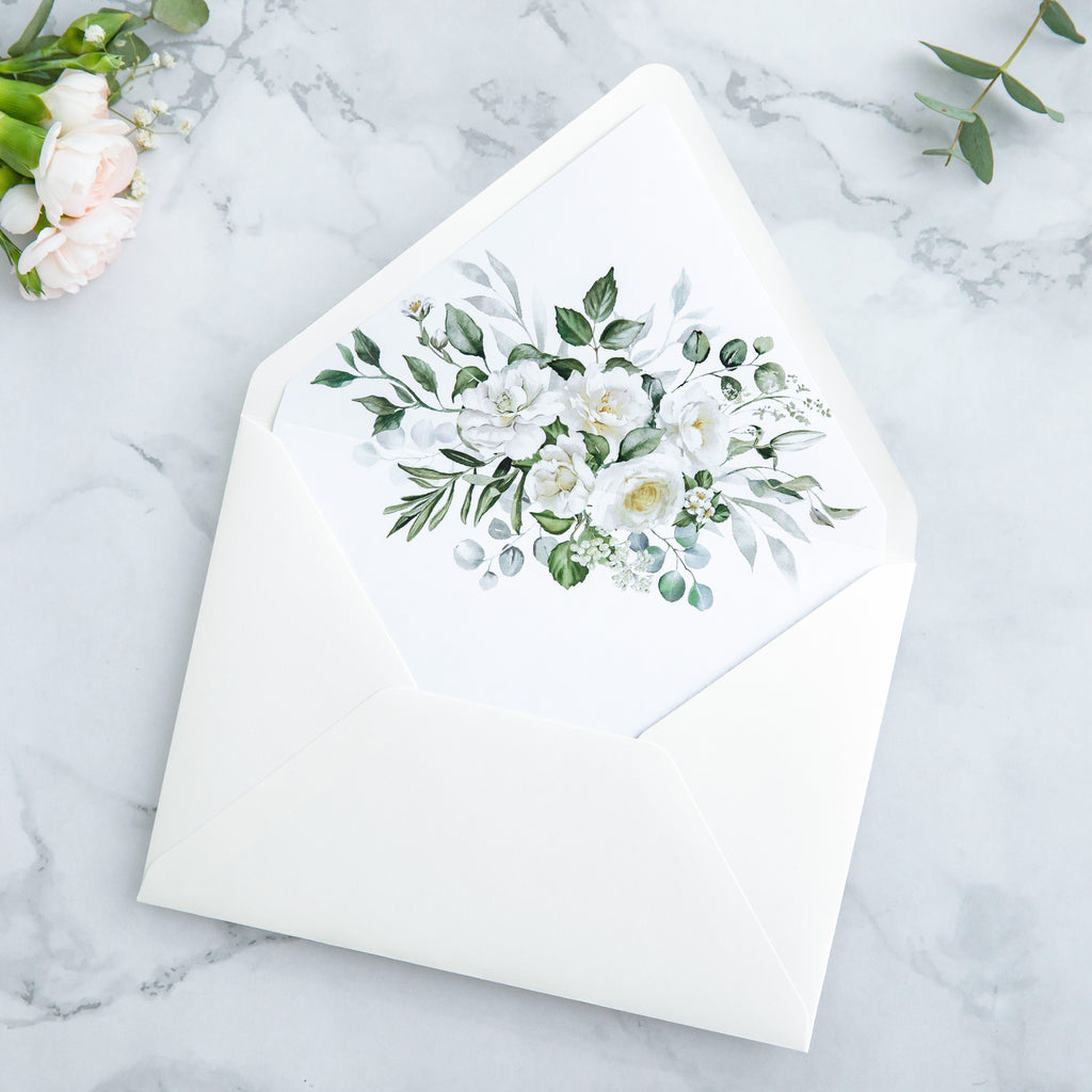 PONATIA 50 Pieces Ivory & White flower Liner Euro Flap Envelopes for  Wedding Invitation Card