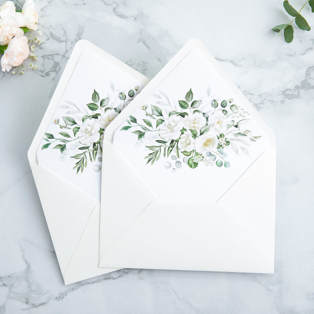 PONATIA 50 Pieces Ivory & White flower Liner Euro Flap Envelopes for  Wedding Invitation Card
