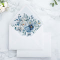 PONATIA 50 Pieces White & Dusty Blue Liner Euro Flap Envelopes for  Wedding Invitation Card