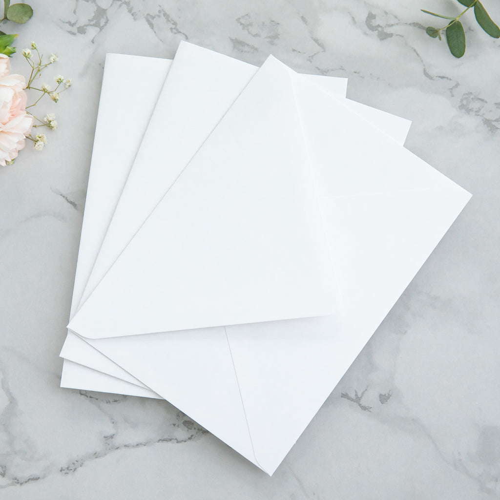 PONATIA 50 Pieces White & Green Leaves Liner Euro Flap Envelopes for  Wedding Invitation Card