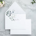 PONATIA 50 Pieces White & Green Leaves Liner Euro Flap Envelopes for  Wedding Invitation Card
