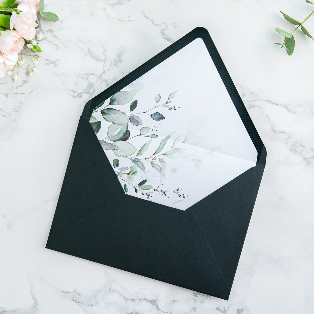 PONATIA 50 Pieces Black Liner Euro Flap Envelopes for  Wedding Invitation Card