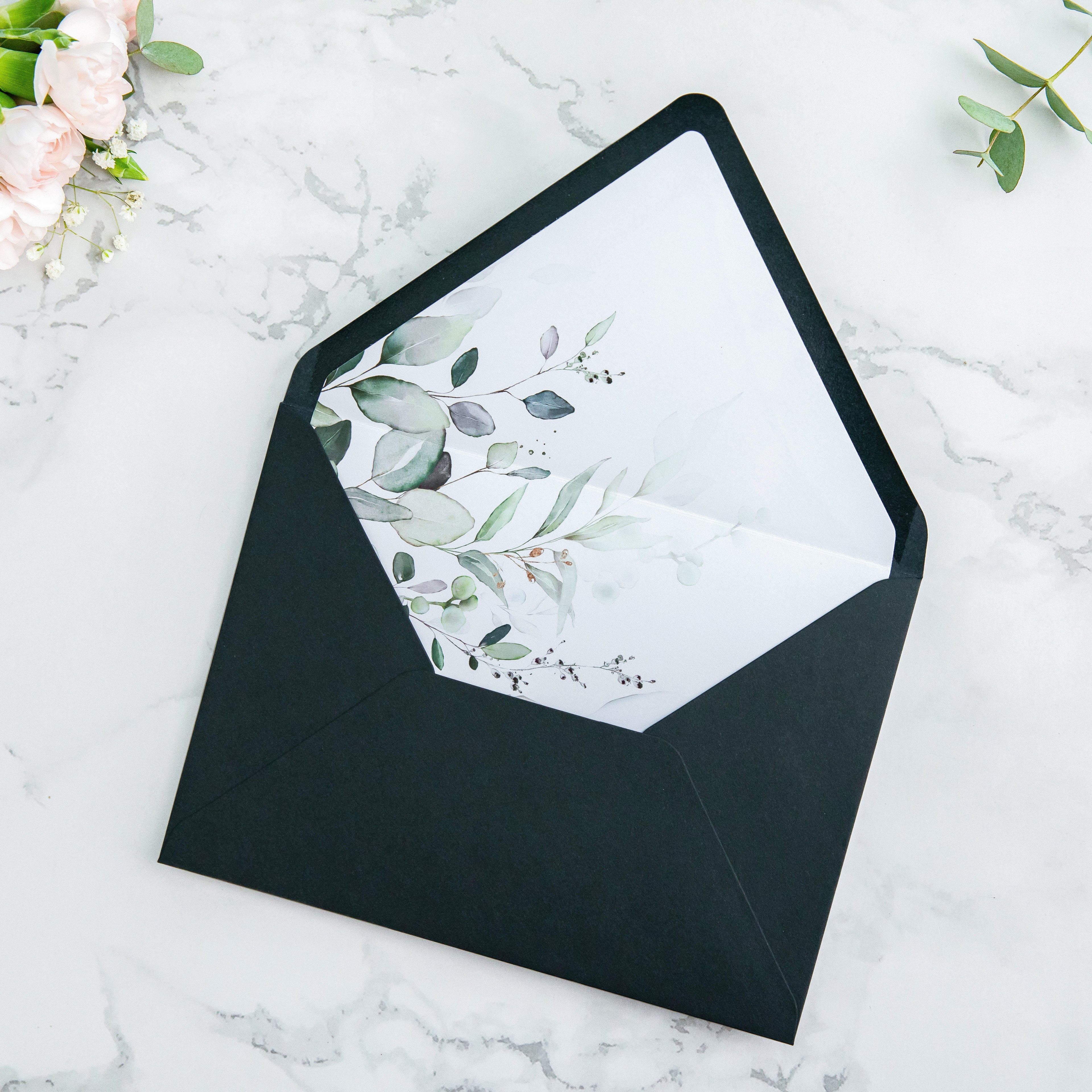 PONATIA 50 Pieces Black Liner Euro Flap Envelopes for  Wedding Invitation Card