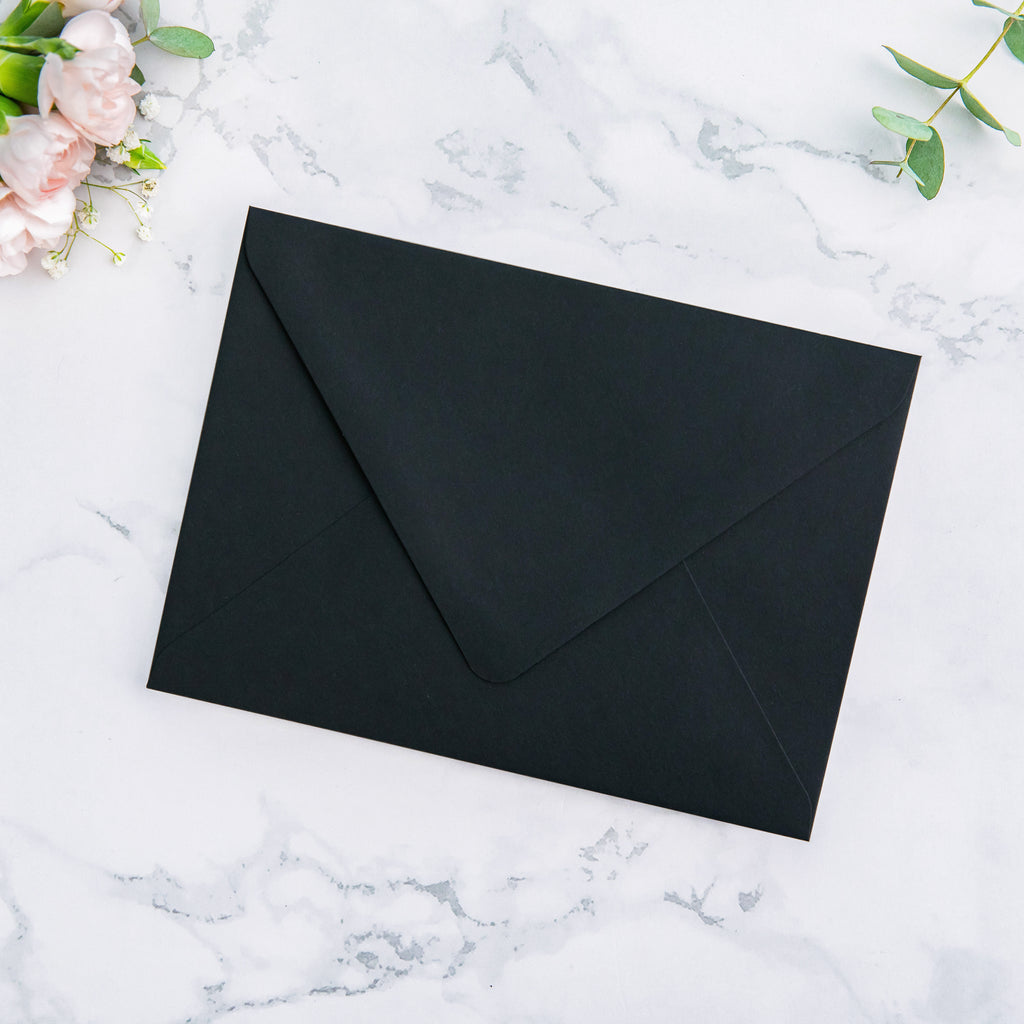 PONATIA 50 Pieces Black Liner Euro Flap Envelopes for  Wedding Invitation Card